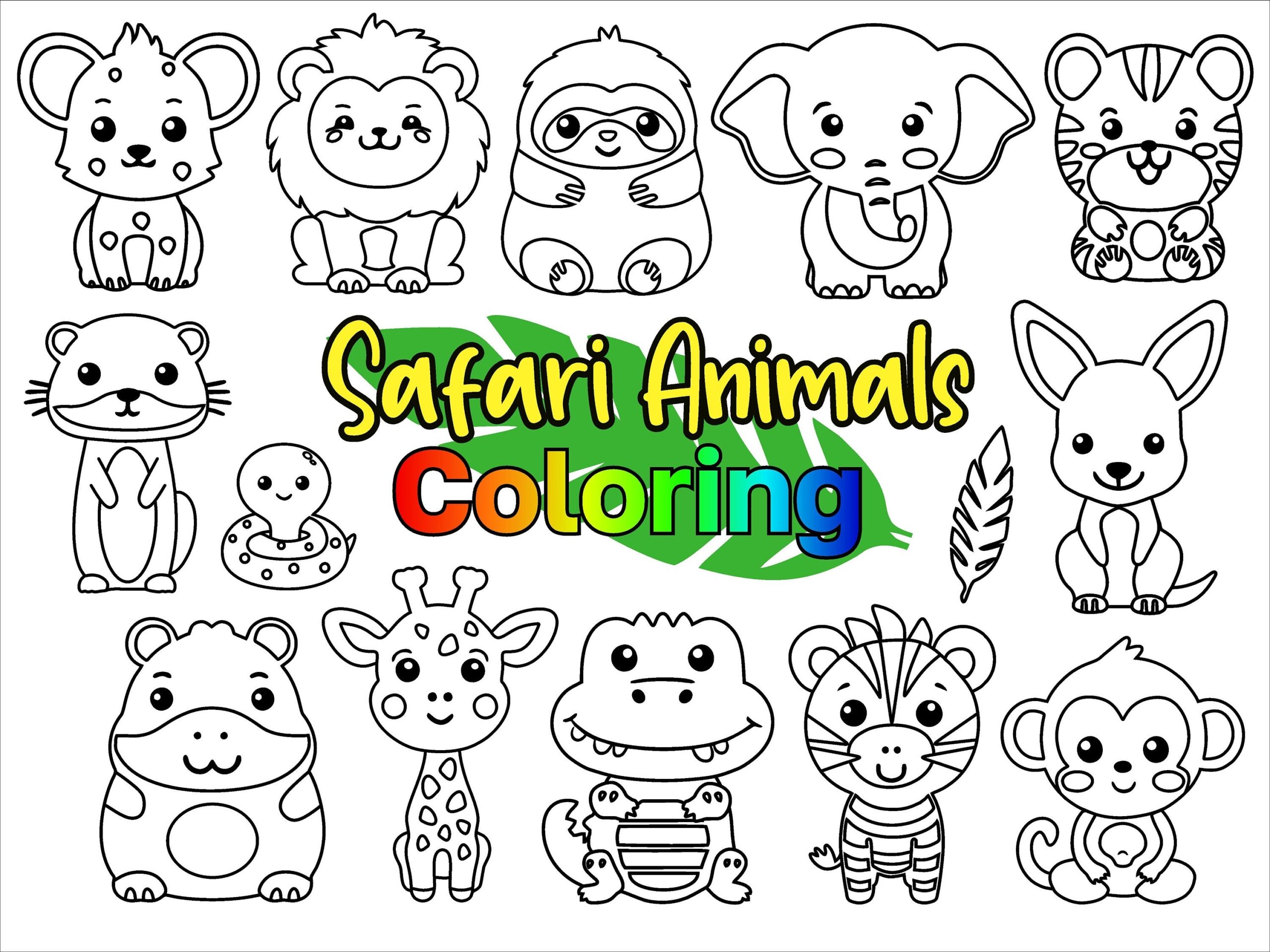 13 Safari Animals Coloring Pages For Kids Kids Party Games Safari Animals Monkey Lion Elephant Commercial Use Instant Download Etsy Hong Kong