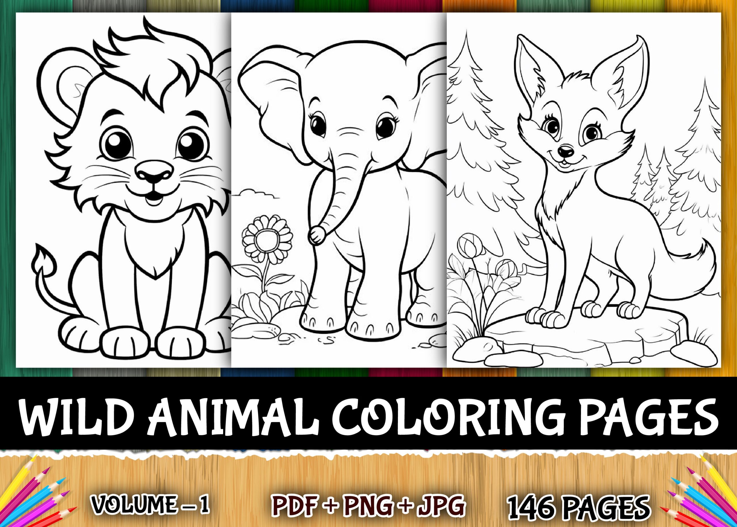 146 Wild Animal Coloring Pages For Kids Graphic By Little Cat Creative Fabrica
