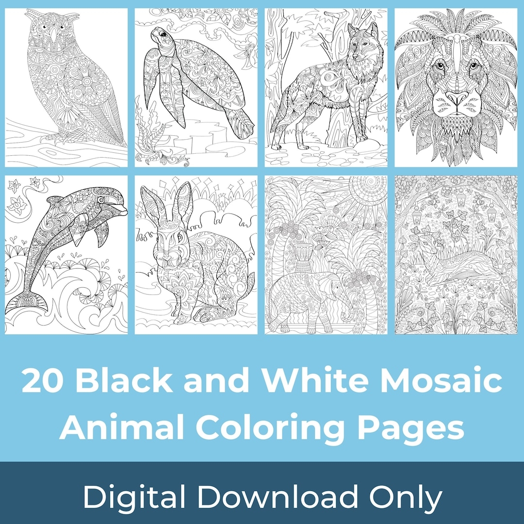 20 Beautiful Mosaic Animal Coloring Pages Stunning Designs For Adults Teens And Kids Perfect For Parties And Other Activities Etsy