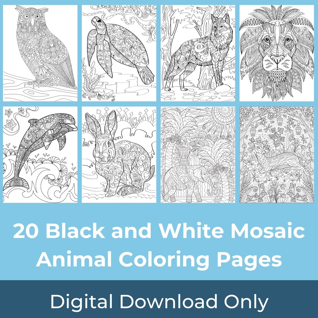 20 Beautiful Mosaic Animal Coloring Pages Stunning Designs For Adults Teens And Kids Perfect For Parties And Other Activities Etsy