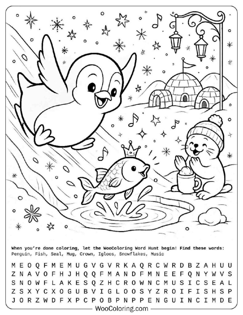 winter animal color pages