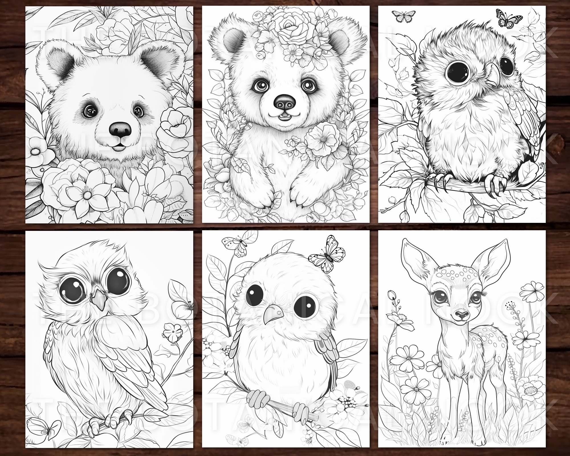 26 Forest Critters V2 Cute Animal Coloring Page Book Adults Kids Instant Download Grayscale Coloring Page Printable PDF Squirrel Fox Etsy