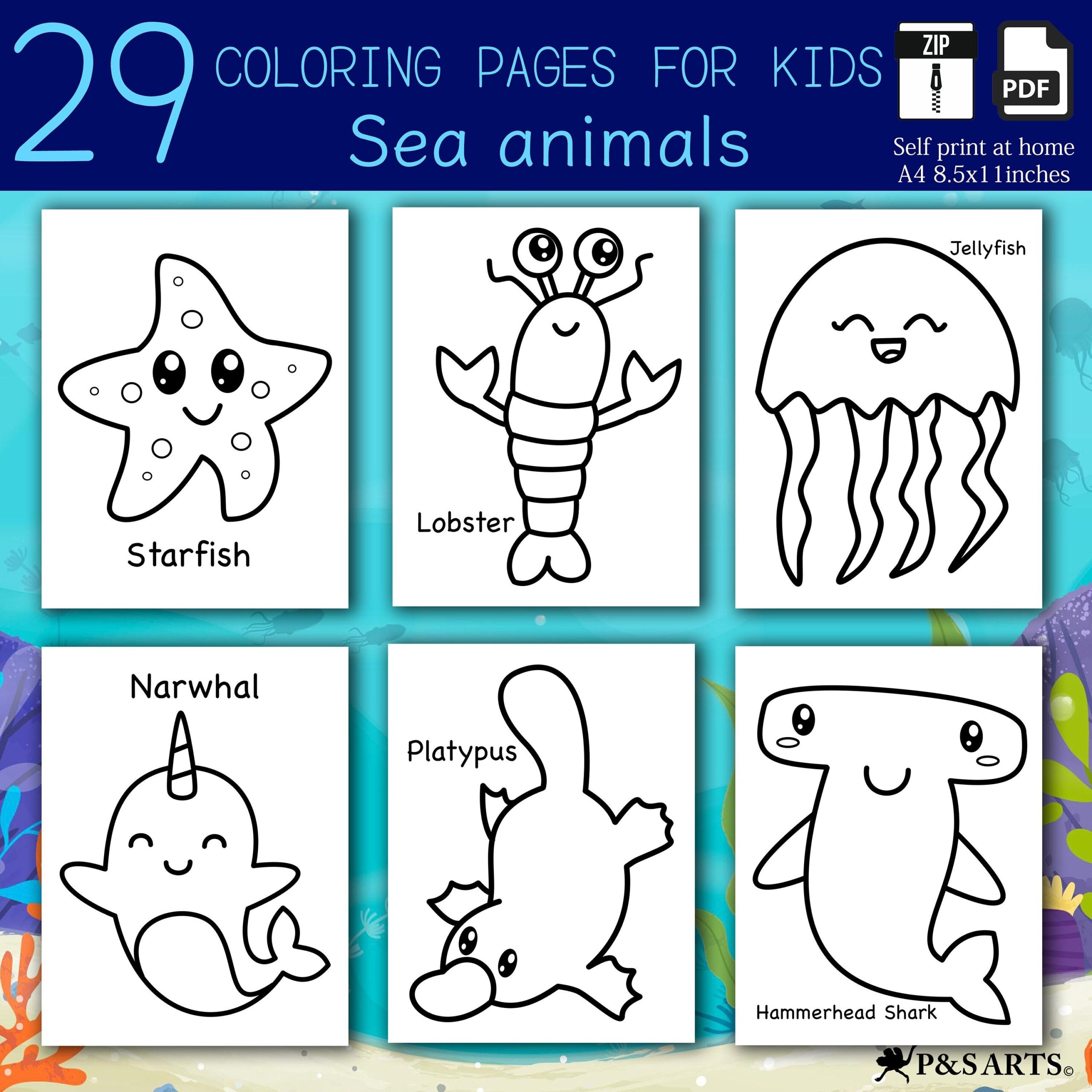 29 Sea Animals Simple And Jumbo Printable Coloring Pages Etsy