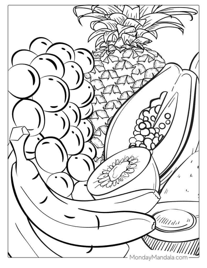 32 Fruit Coloring Pages Free PDF Printables 