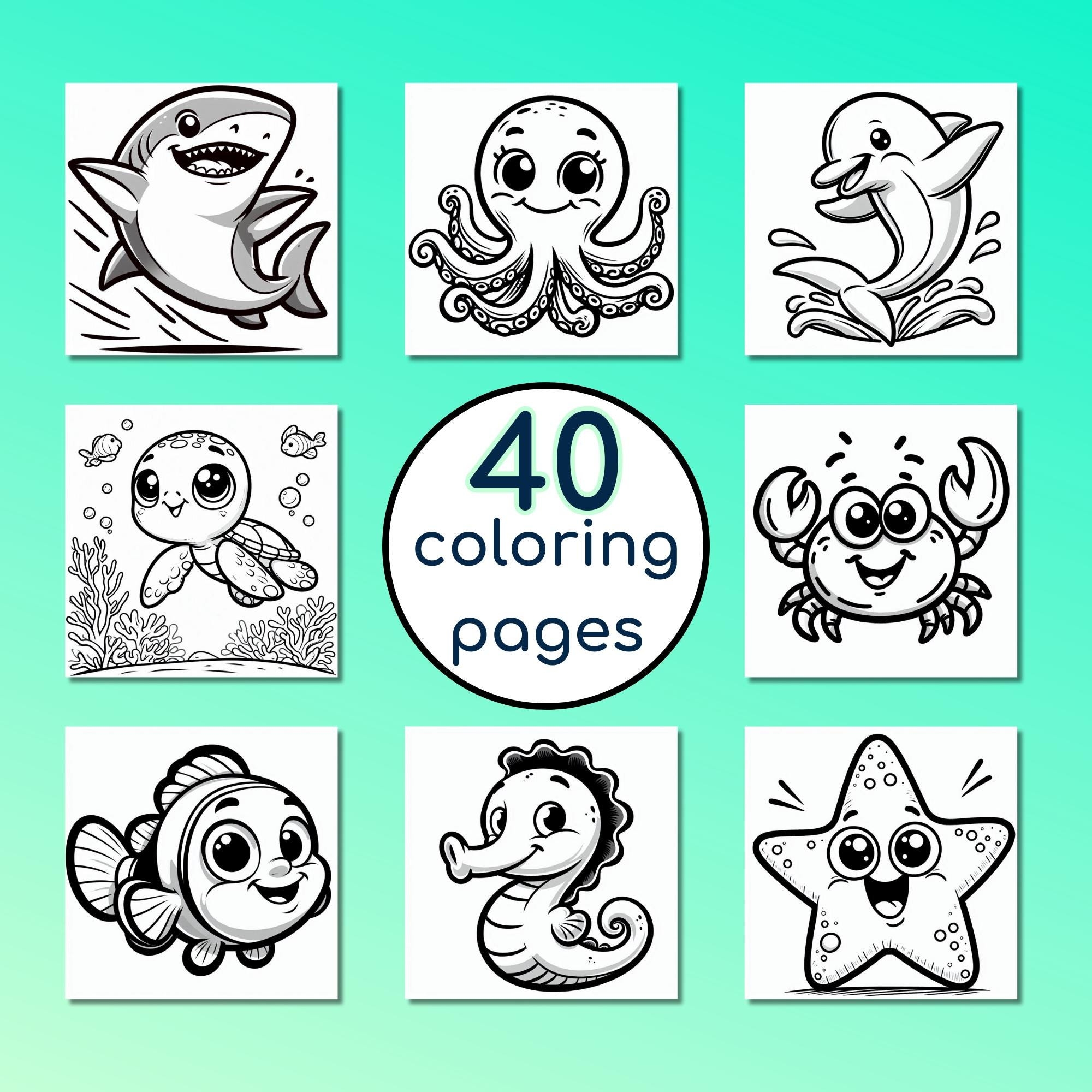 40 Pages Sea Animals Coloring Pages Printable Drawings PDF A4 8 5x11 With Test Page For Kids Adults Instant Download Etsy