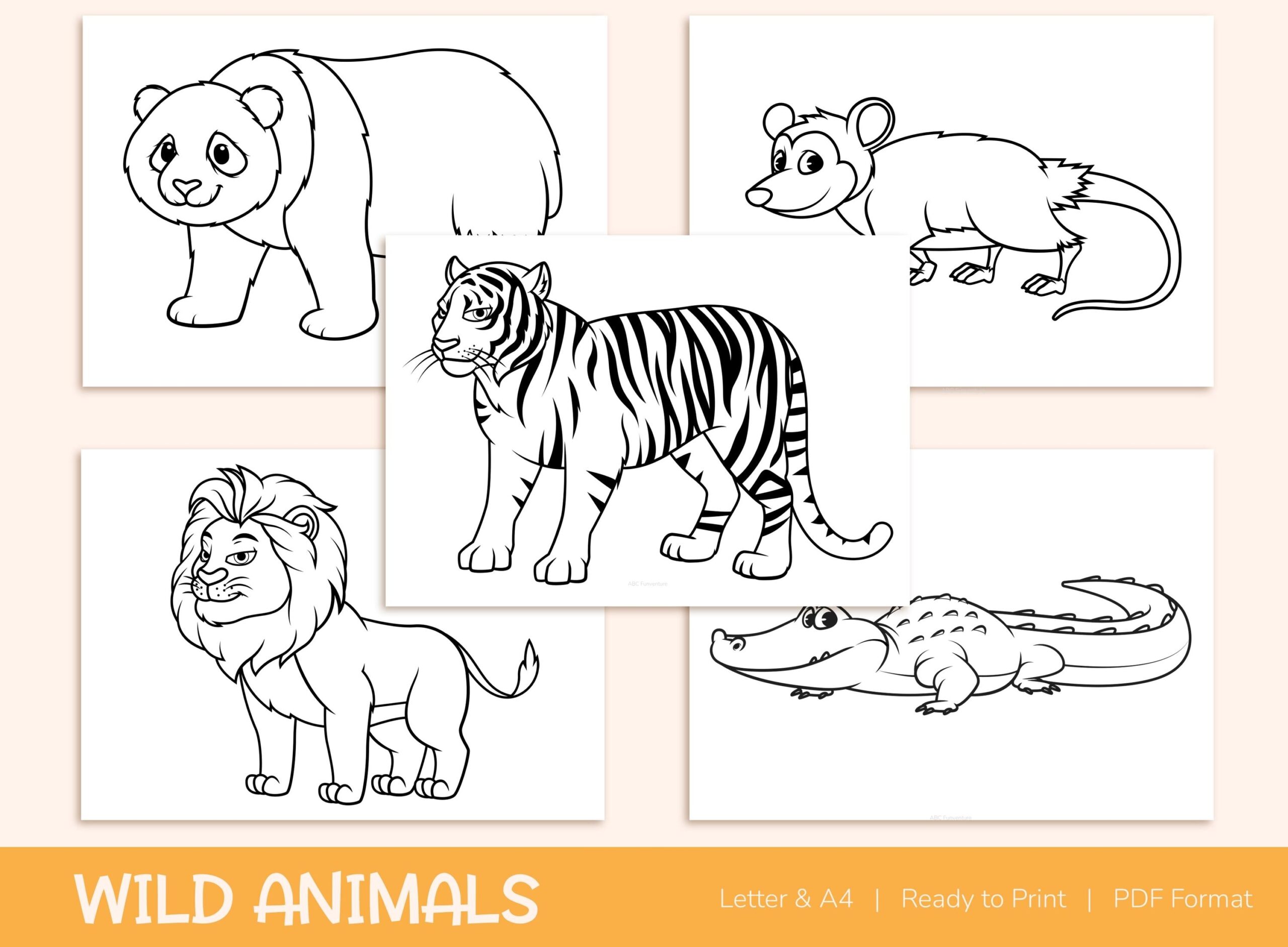 42 Printable Wild Animals Coloring Pages For Kids Colouring Book Pictures Party Activity A4 And US Letter Etsy