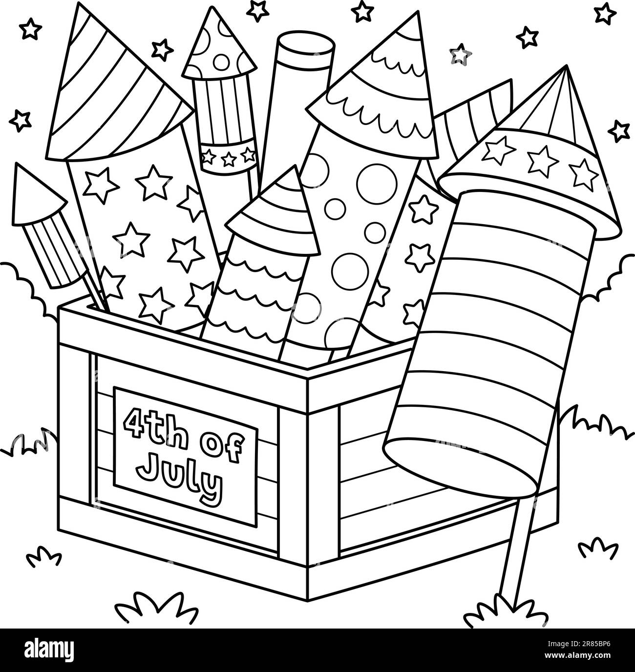 4th Of July Fireworks Coloring Page For Kids Stock Vector Image Art Alamy