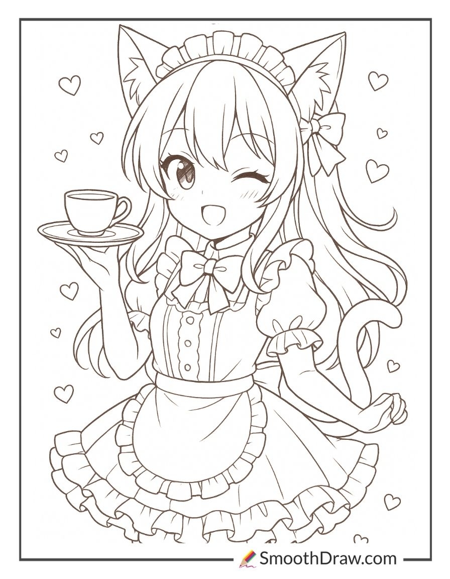 anime cat coloring page