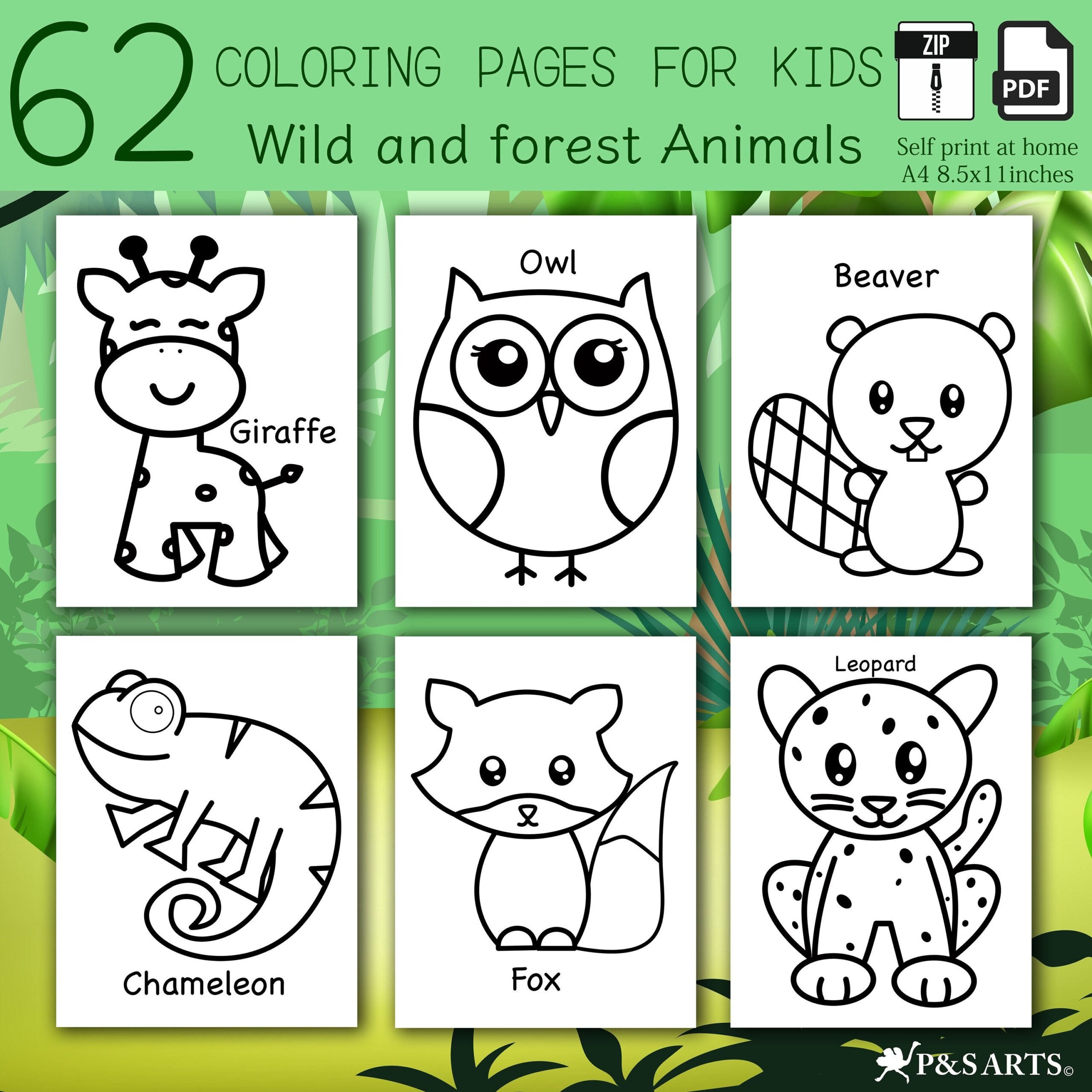 62 Wild And Forest Animals Simple And Jumbo Printable Coloring Pages Etsy