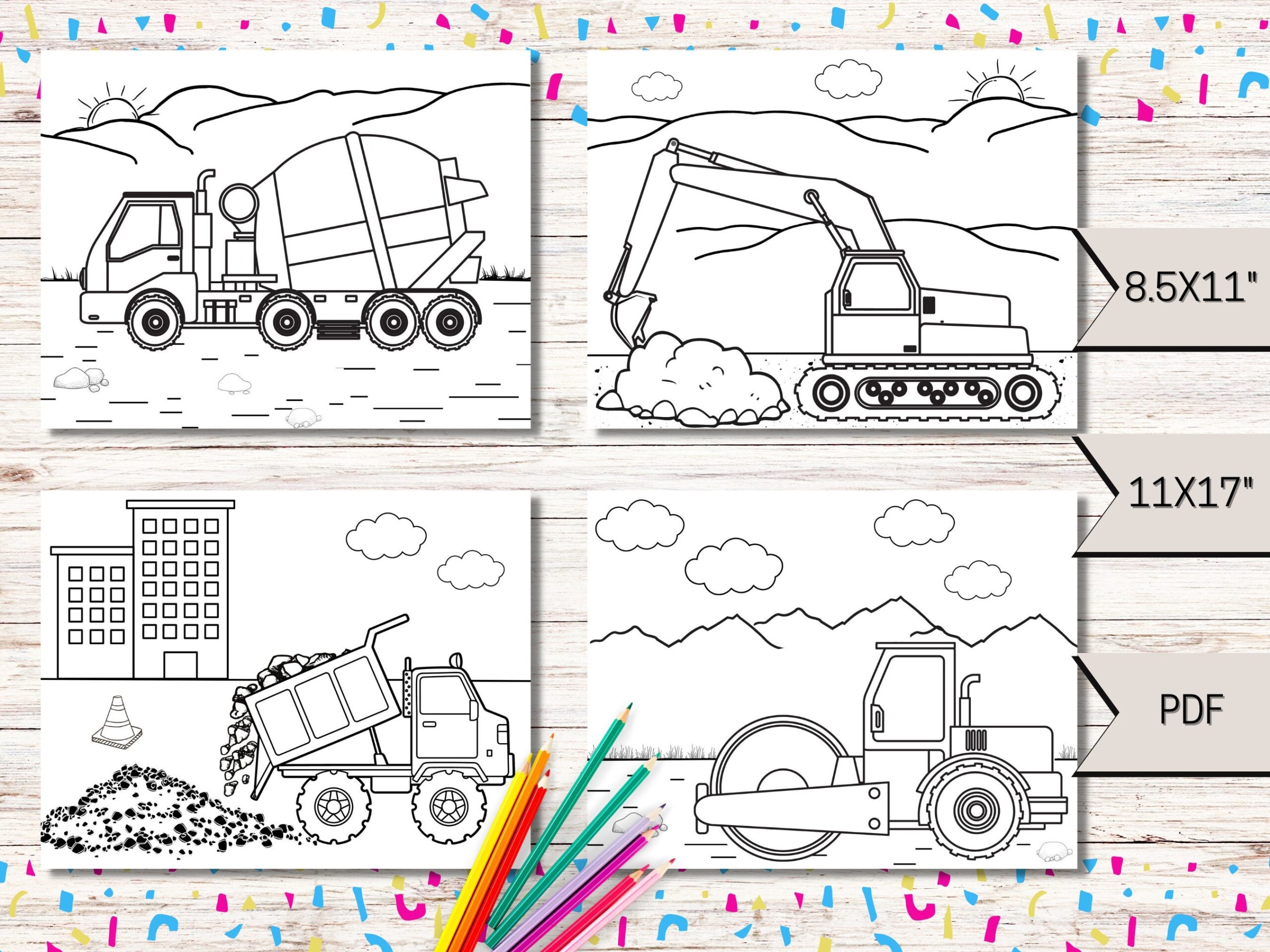 8 Construction Birthday Party Construction Coloring Pages Kids Coloring Pages Construction Printable PDF Digital Download Party Favors Etsy