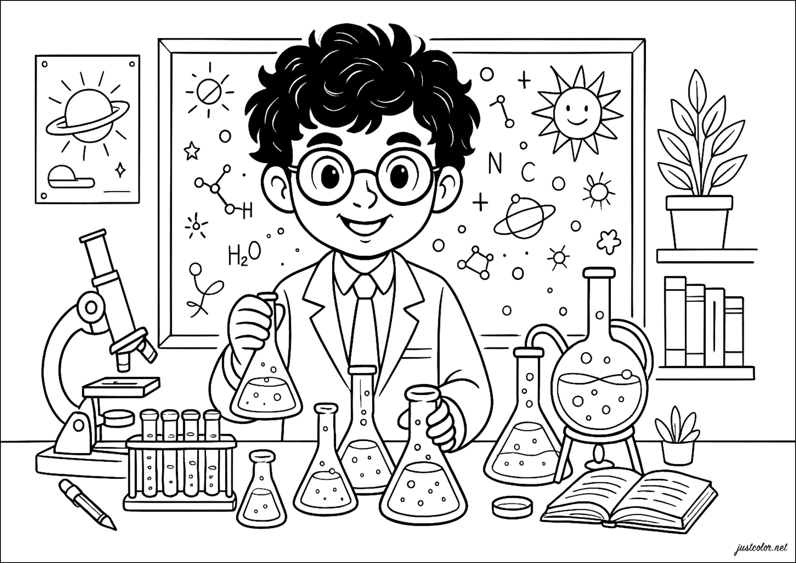A Curious Young Scientist Discovers The World Science Coloring Pages