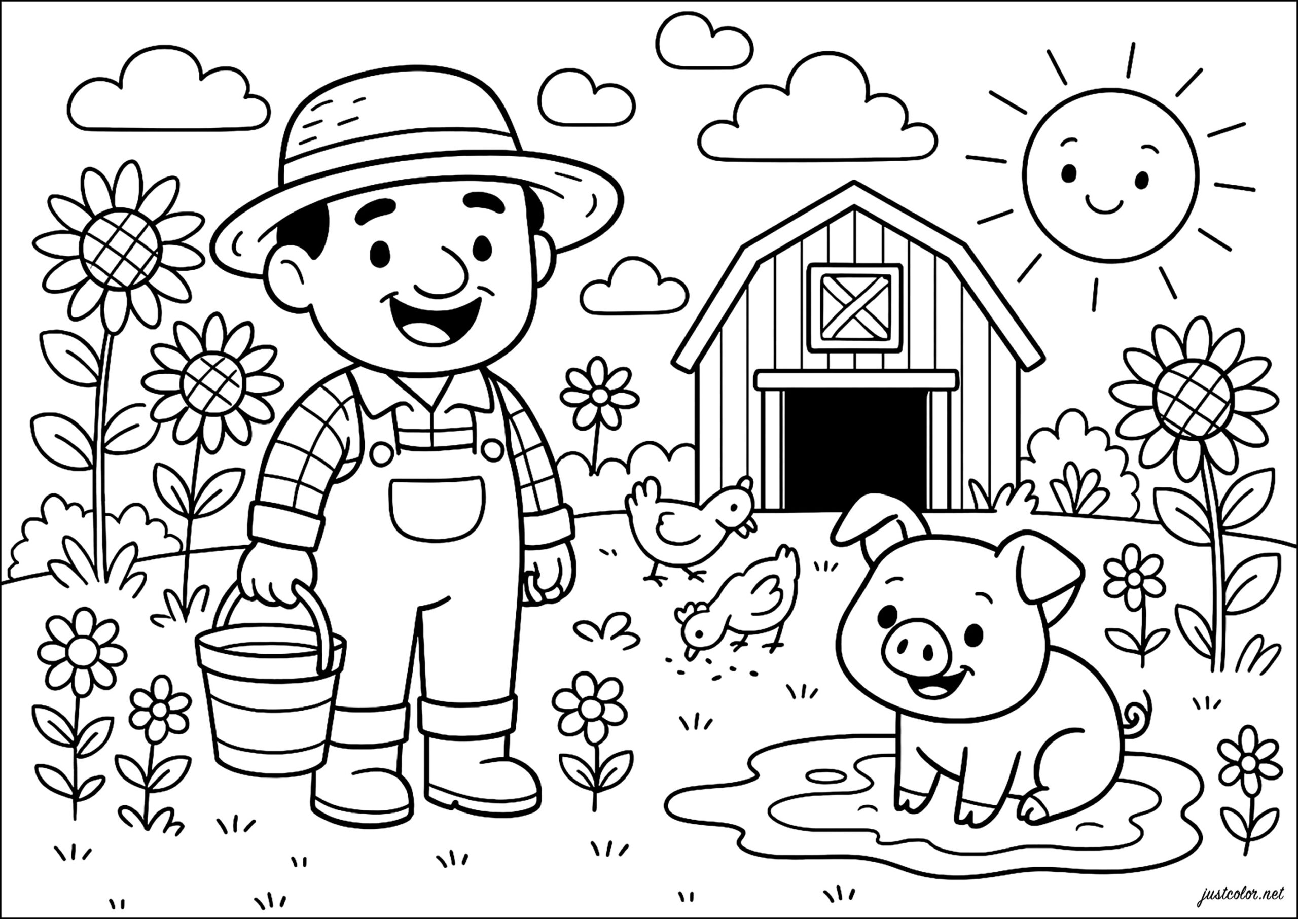 A Happy Day On The Farm Farm Coloring Pages