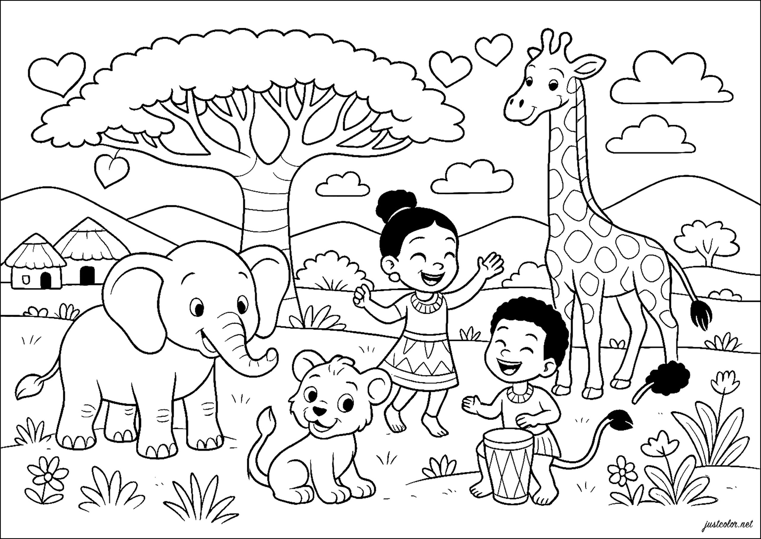 A Happy Day On The Savannah Africa Coloring Pages For Kids