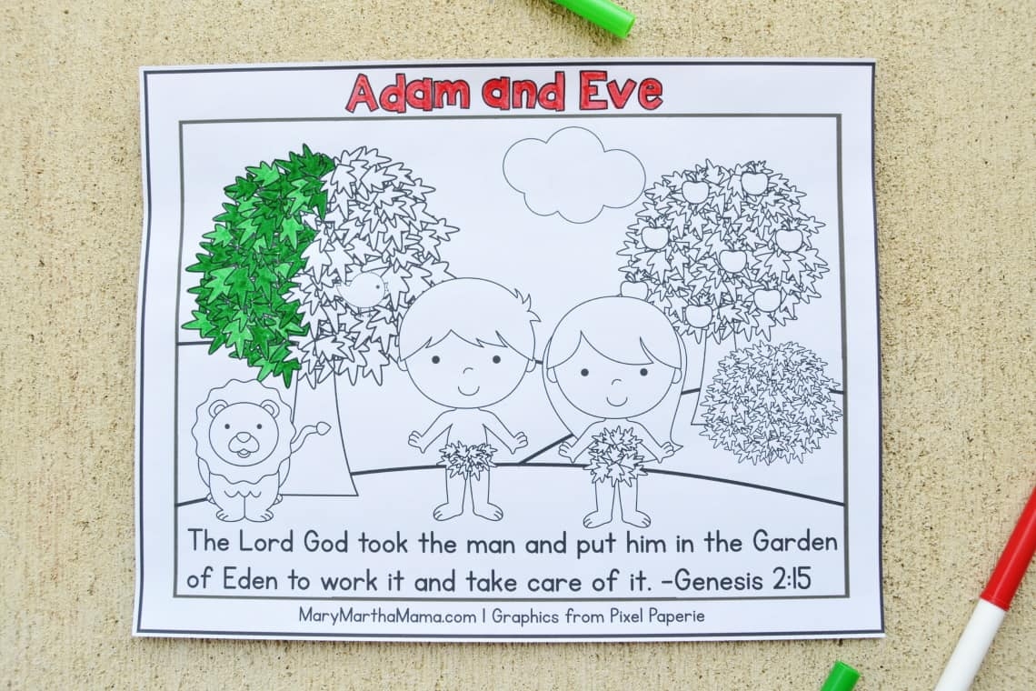 adam and eve preschool coloring page