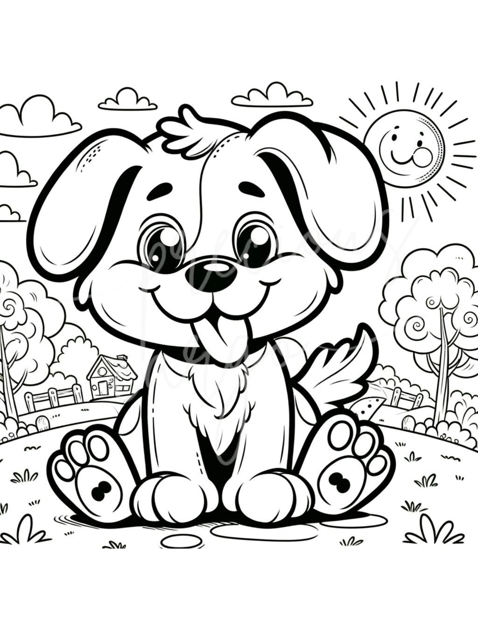 Adorable Cartoon Dog Coloring Page For Kids Fun Outdoor Scene Printable Activity Easy Toddler Coloring Cute Pup Art Instant Download Etsy