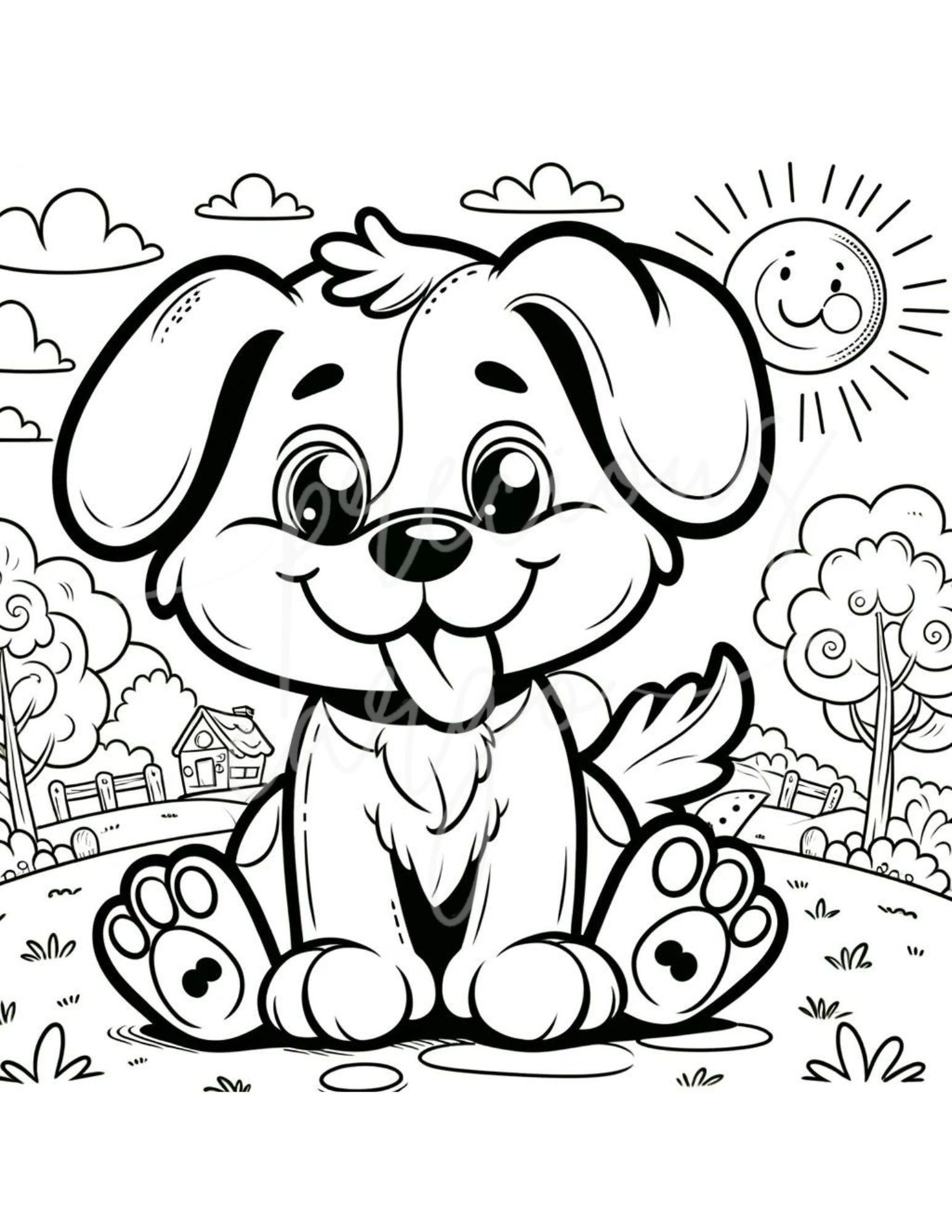 Adorable Cartoon Dog Coloring Page For Kids Fun Outdoor Scene Printable Activity Easy Toddler Coloring Cute Pup Art Instant Download Etsy