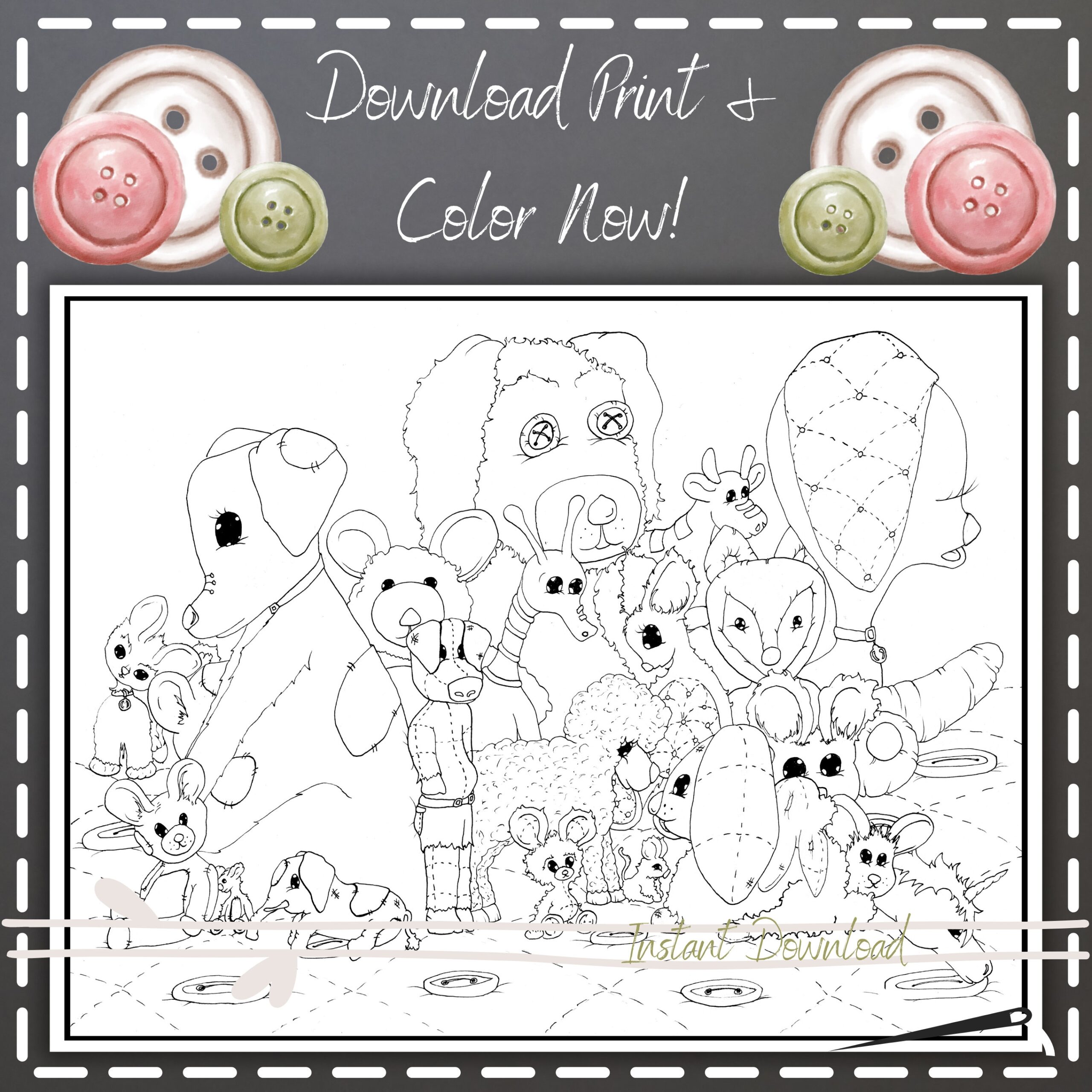 Adorable Stuffed Animals Coloring Page Instant Digital Download Etsy