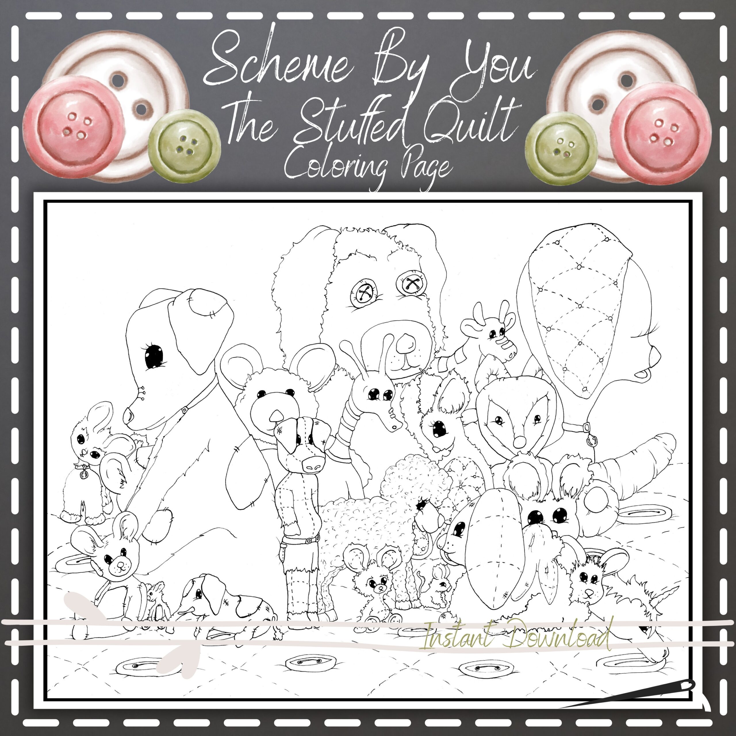 Adorable Stuffed Animals Coloring Page Instant Digital Download Etsy