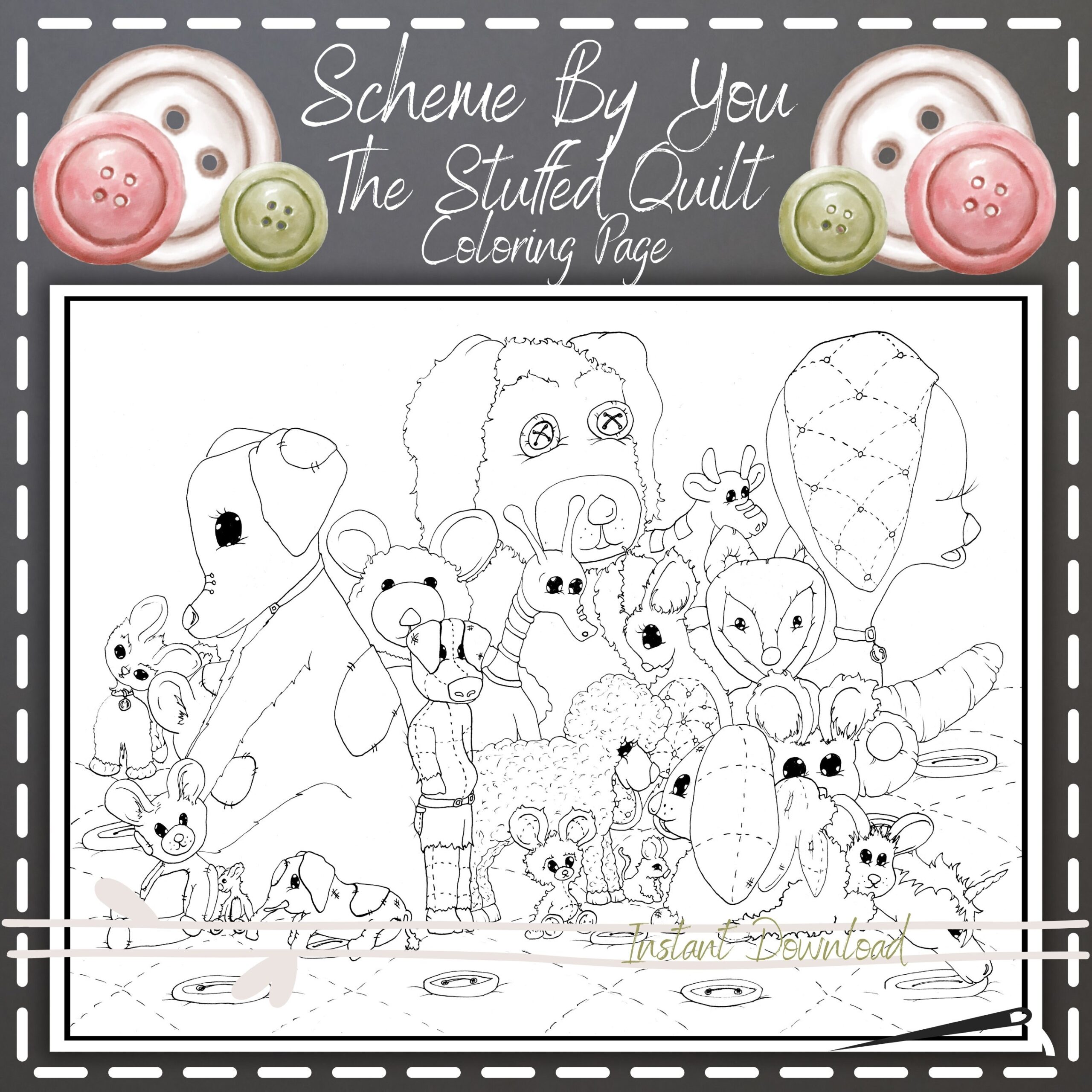 Adorable Stuffed Animals Coloring Page Instant Digital Download Etsy