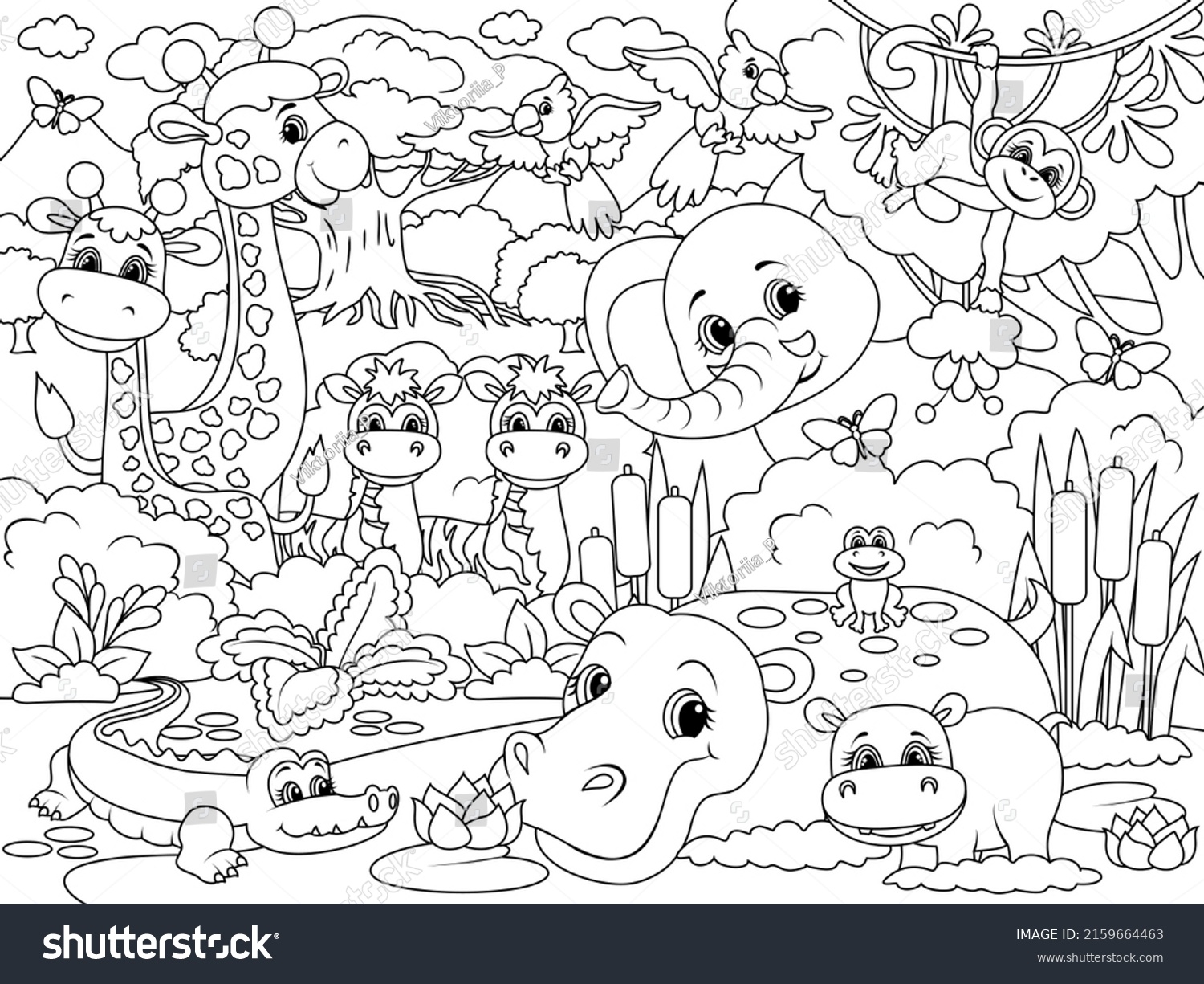 African Animals Cartoon Coloring Page Outline Stock Vector Royalty Free 2159664463 Shutterstock