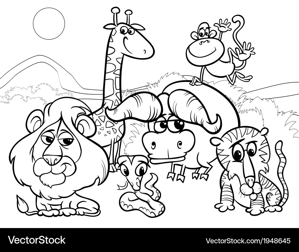 African Wildlife Coloring Page Royalty Free Vector VectorStock