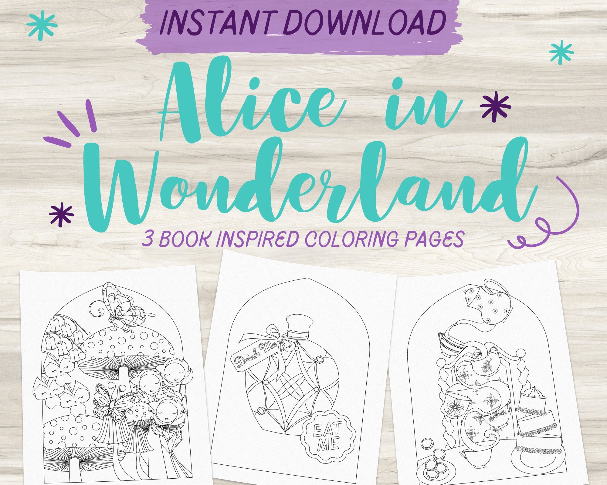 Alice In Wonderland Inspired Coloring Pages Book Coloring Pages Halloween Adult Coloring Page Instant Download PDF Etsy