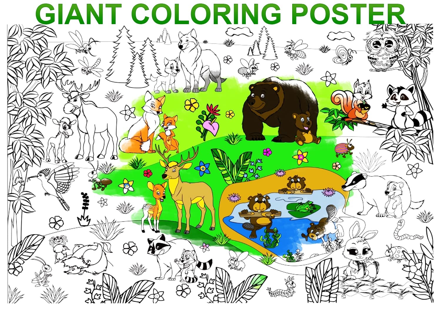 Amazon ALEX Art Large Coloring Poster Animals Giant Coloring Sheet For Children Super Huge Wall Coloring Posters For Kids Family Big Coloring Page Jumbo Coloring Book Table Floor