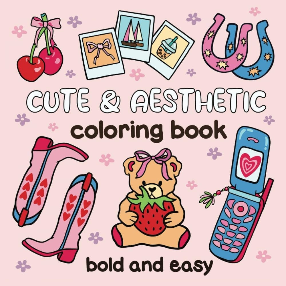 Amazon Cute Aesthetic Coloring Book Bold And Easy Designs For Adults And Kids 50 Simple Groovy Pages For Relaxation Bold Easy 9798338037072 Fine Tallulah Books