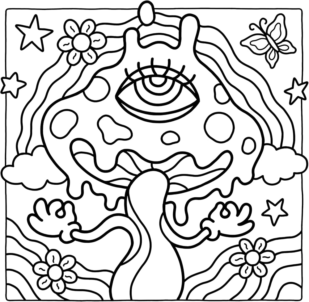 Amazon Trippy Groovy Psychedelic Coloring Book For Adults Featuring Mushrooms Aliens Magic Worlds And Illusions For Relaxation 9798336060881 Kotz Hikaru Books