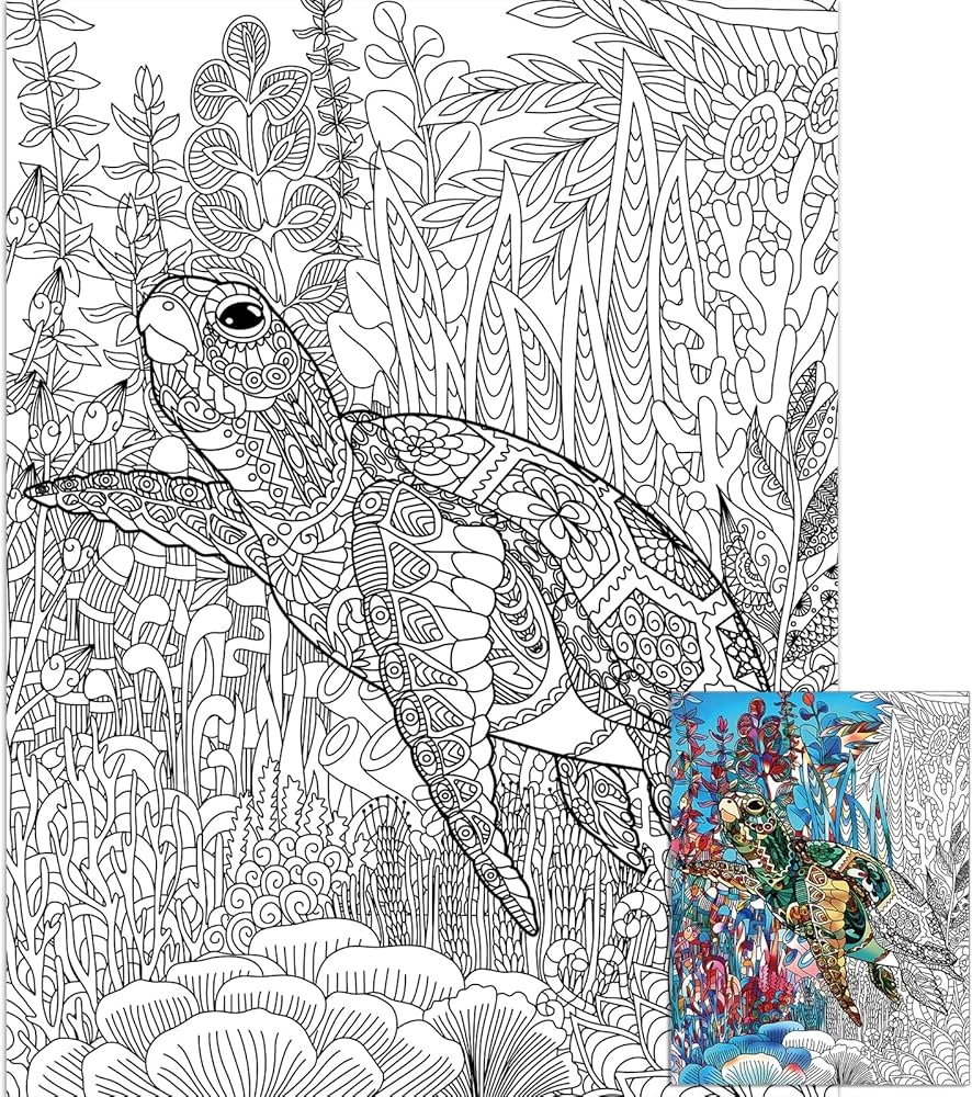 Amazon Turtle Giant Coloring Posters For Kids Adults Sea Turtle Coloring Sheets 39 37 51 96 Inch Mandala Coloring Page Wall Art Decor Blank Banner For School Group Family Art Craft Activities Decoration Toys