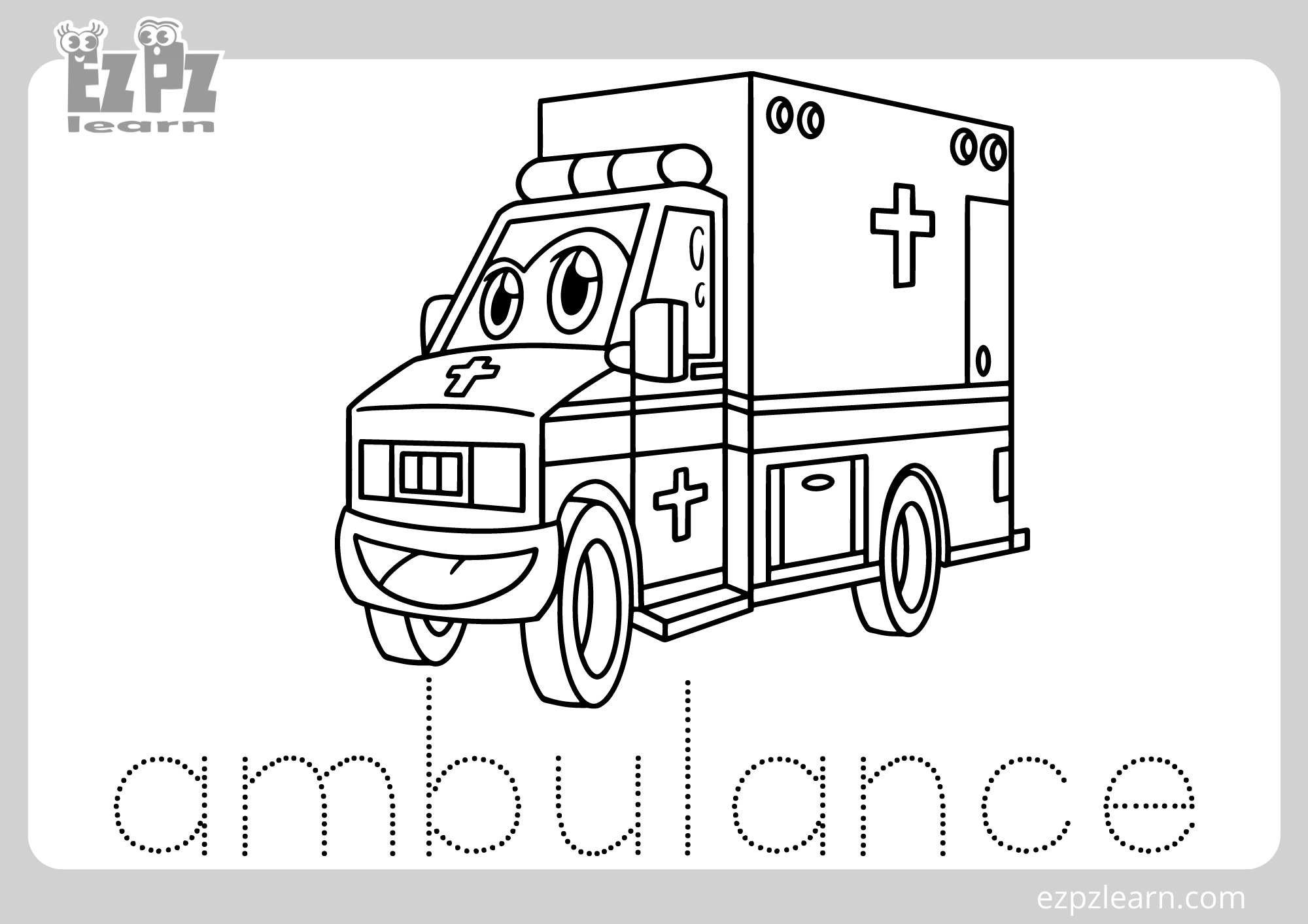 Ambulance Coloring Page For Kids Free PDF Download Ezpzlearn