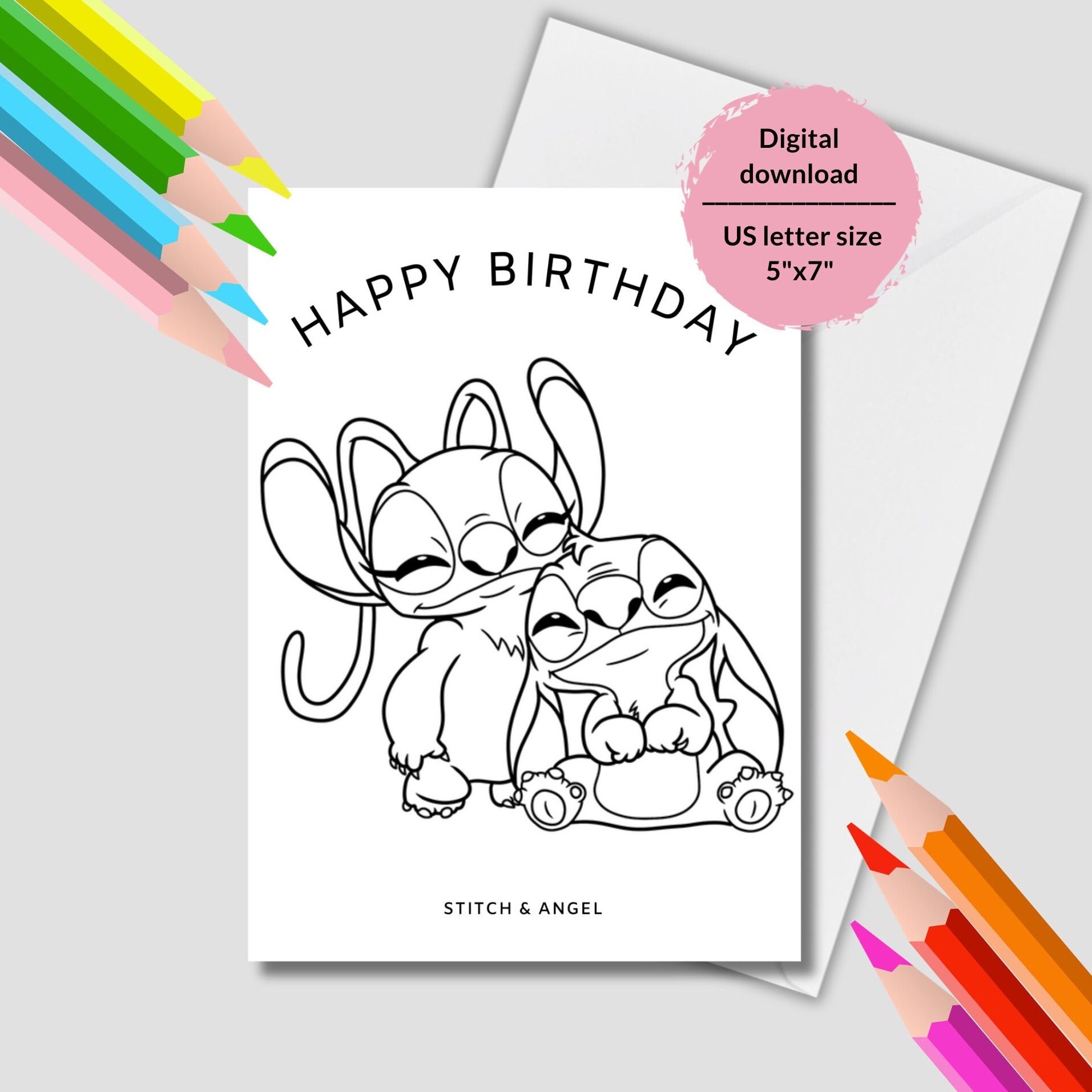 Angel And Stitch Printable Coloring Sheet Lilo And Stitch Birthday Card Stitch Coloring Pages Geburtstagskarte Stitch Und Angel Ausmalen Etsy Israel