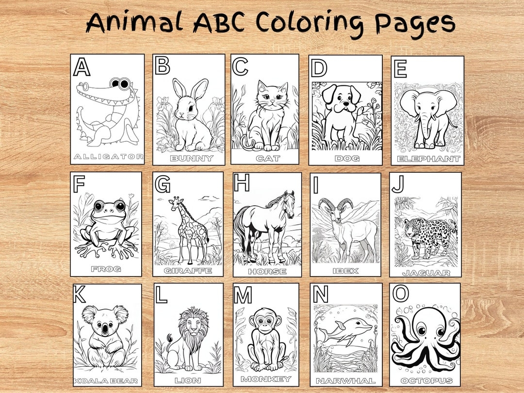 Animal Coloring Pages Alphabet Educational Learning Fun ABC Letters Activity Book Inspire Learning Etsy