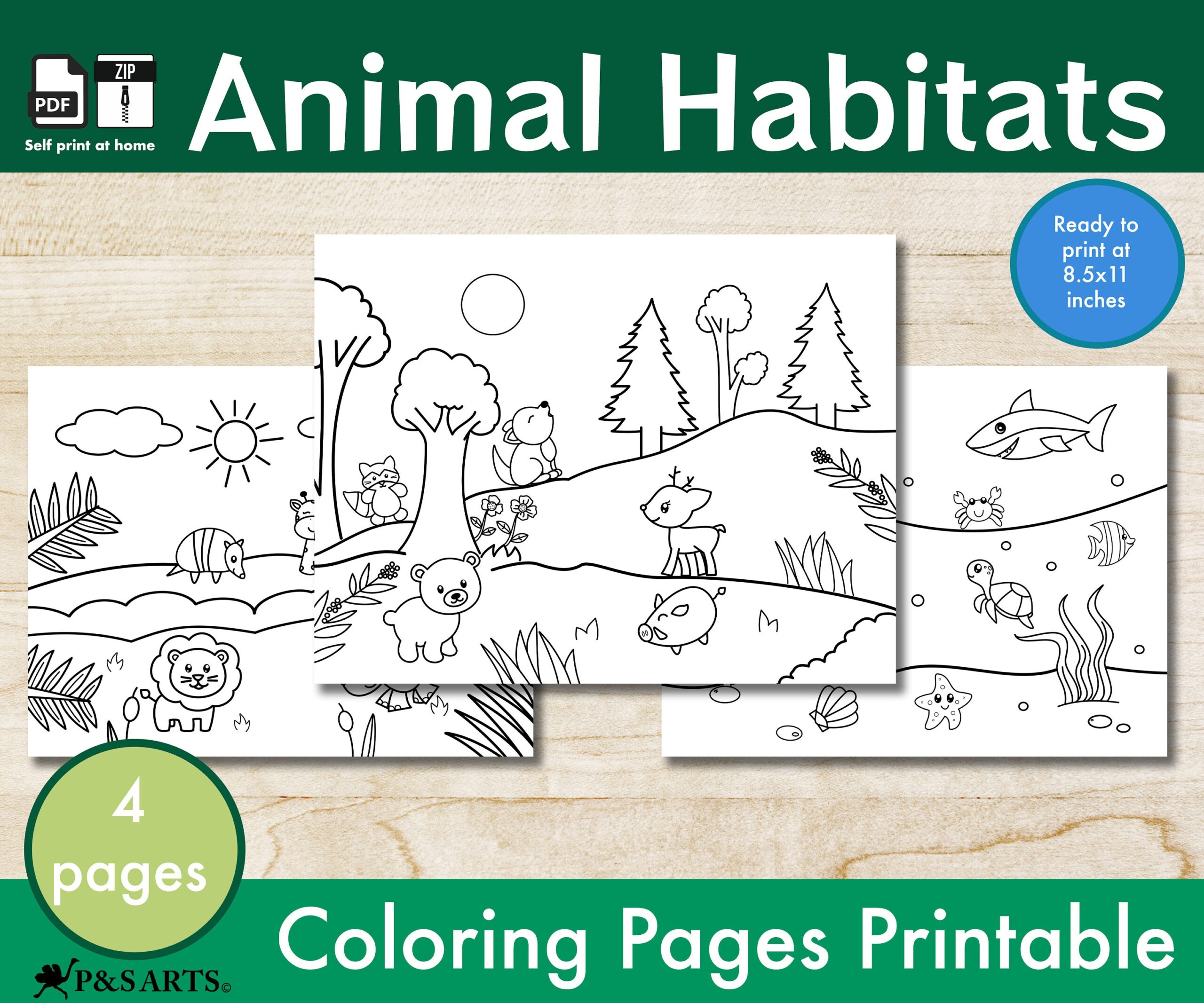 Animal Habitats Coloring Pages Printable For Toddlers And Kids Coloring Animal Simple Coloring Pages Etsy Denmark