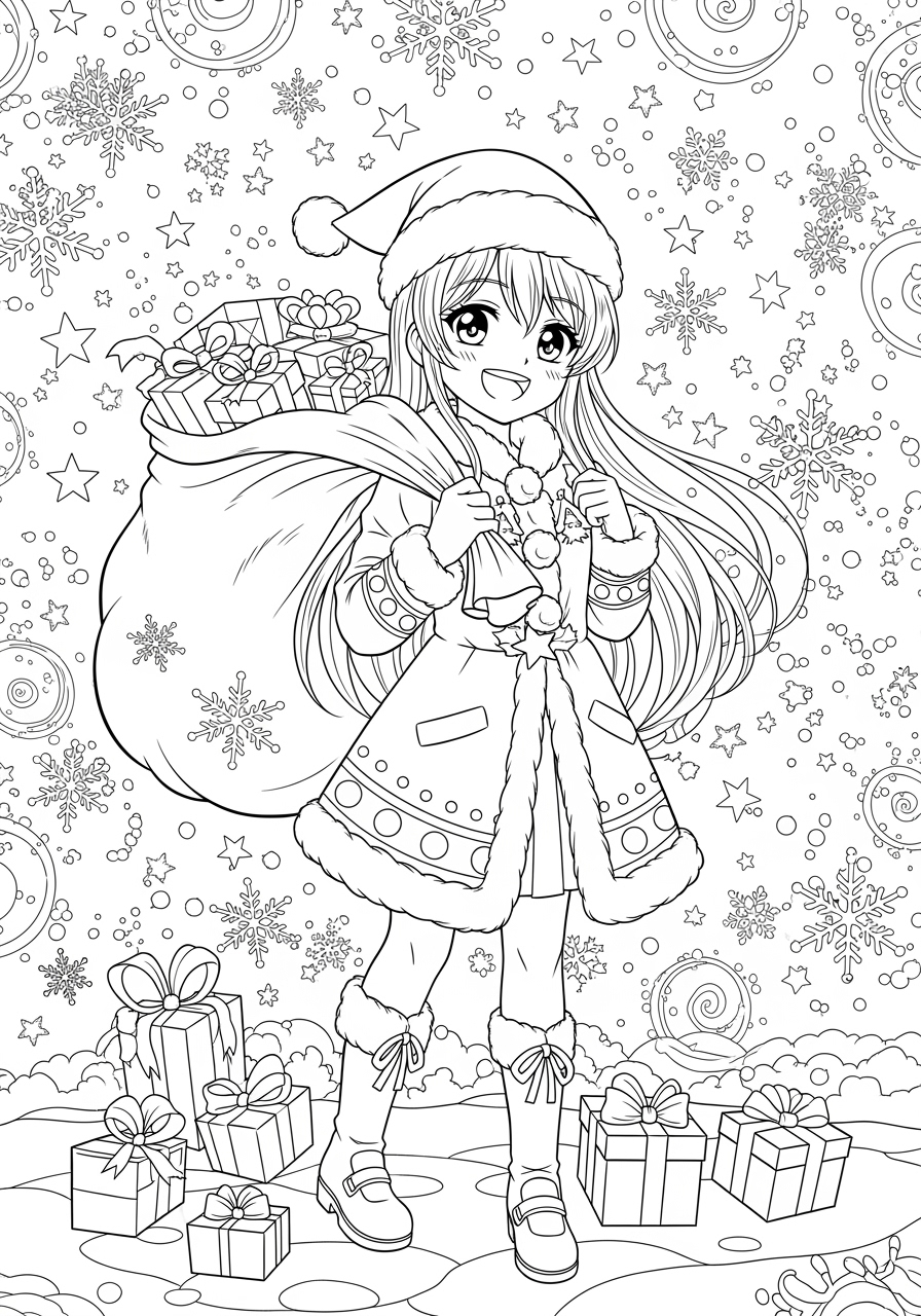 Anime Christmas Coloring Page For Kids Festive Fun