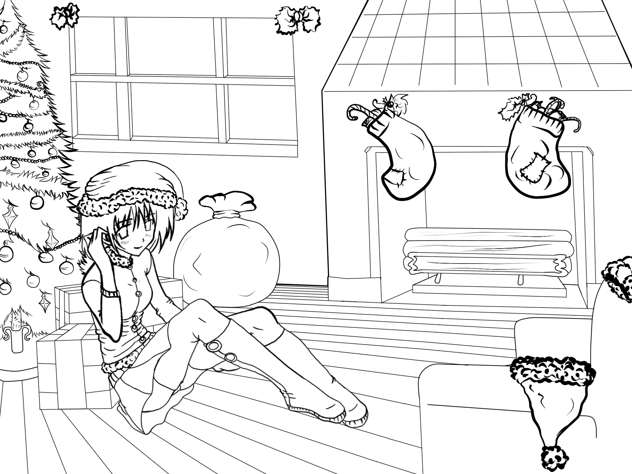 Anime Christmas Scenes By Gabriela Gogonea Coloring Page Free Printable