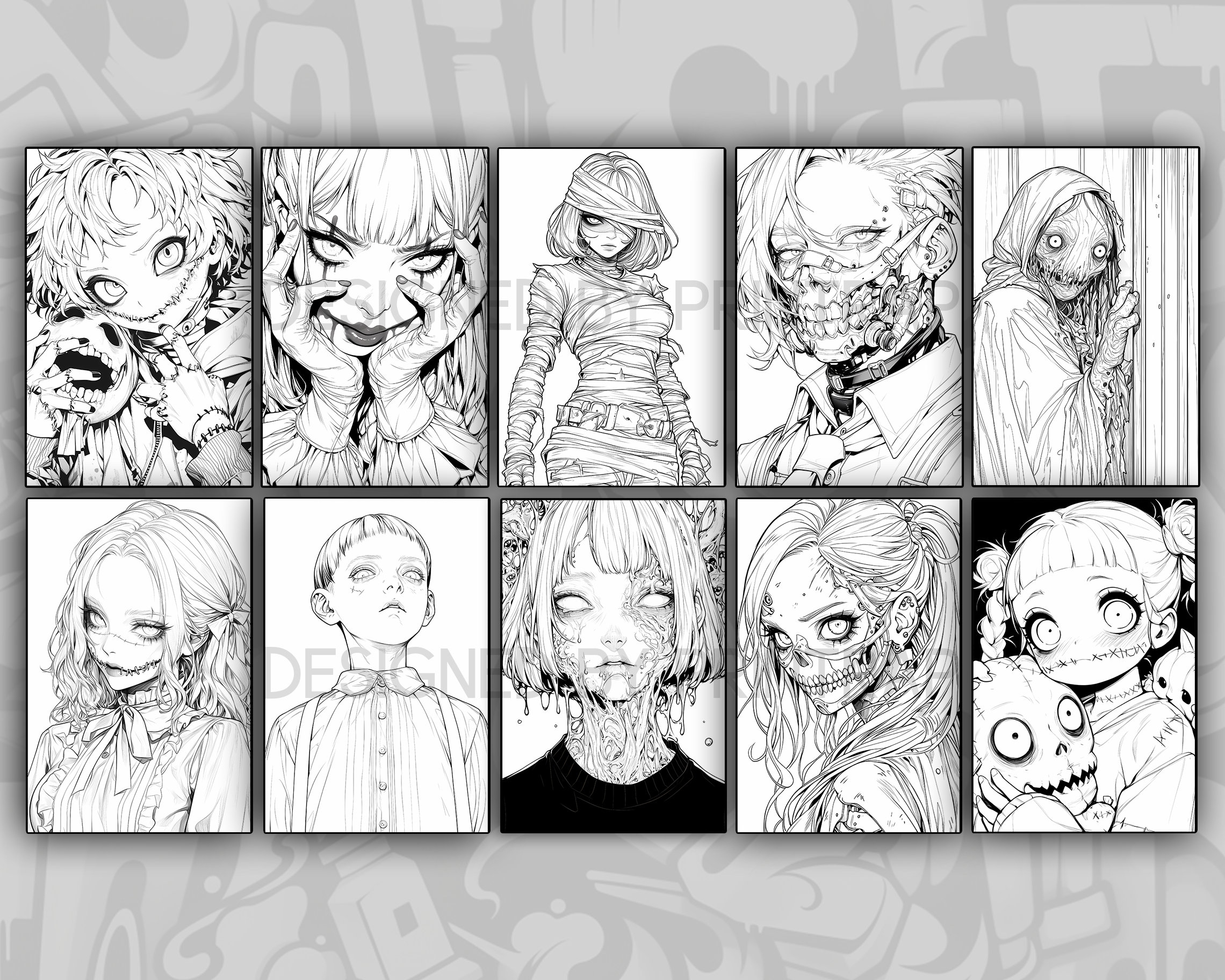 Anime Horror Vibes Coloring Book 70 Page Horror Manga Fantasy Anime Coloring Pages For Adults Children Instant Download Printable PDF Etsy