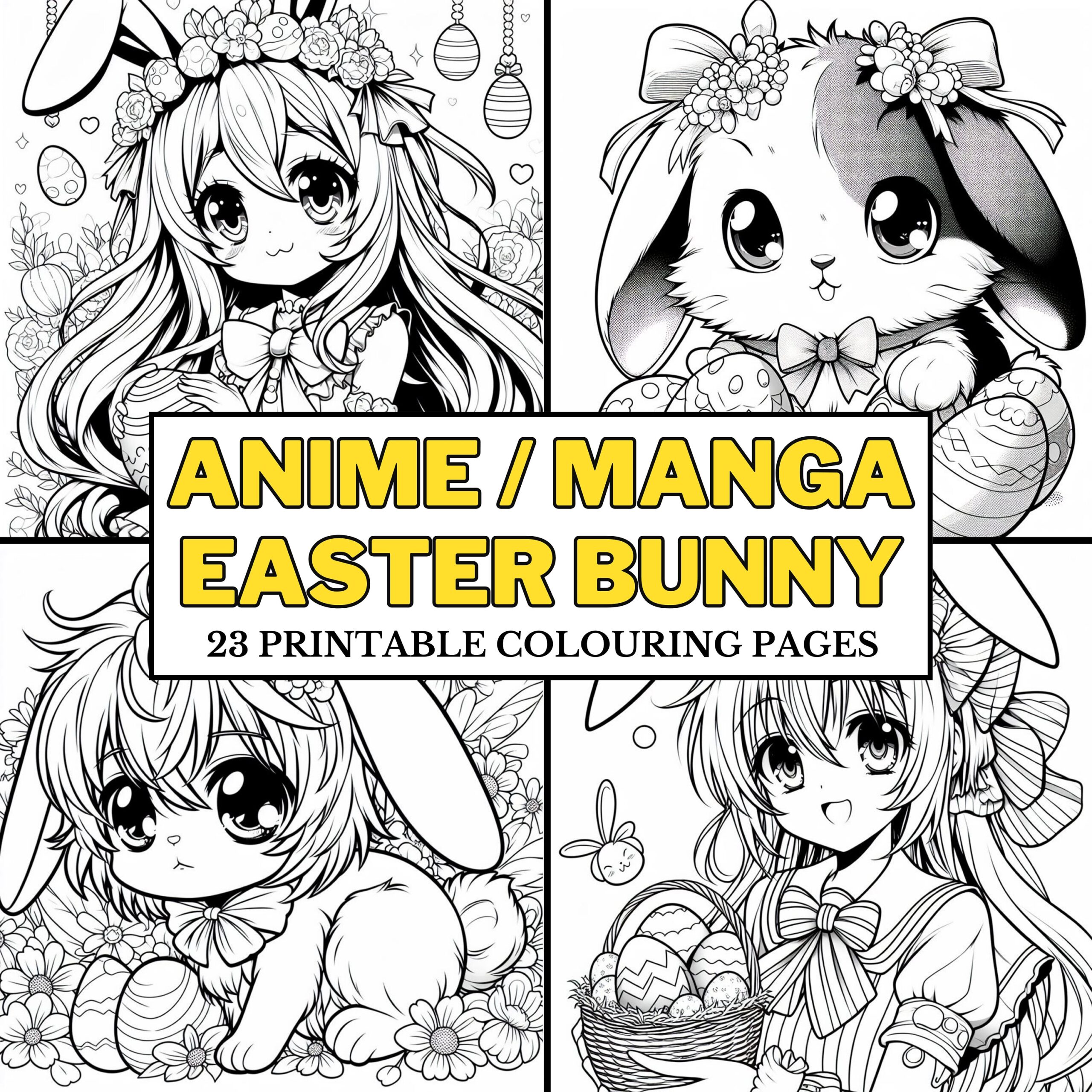 Anime Manga Easter Bunny COLOURING PAGES 24 Printable Coloring Pages Mindful Relaxing Calming Fun For Kids Teens Adults Etsy