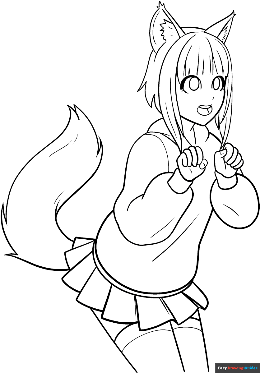 Anime Wolf Girl Coloring Page Easy Drawing Guides