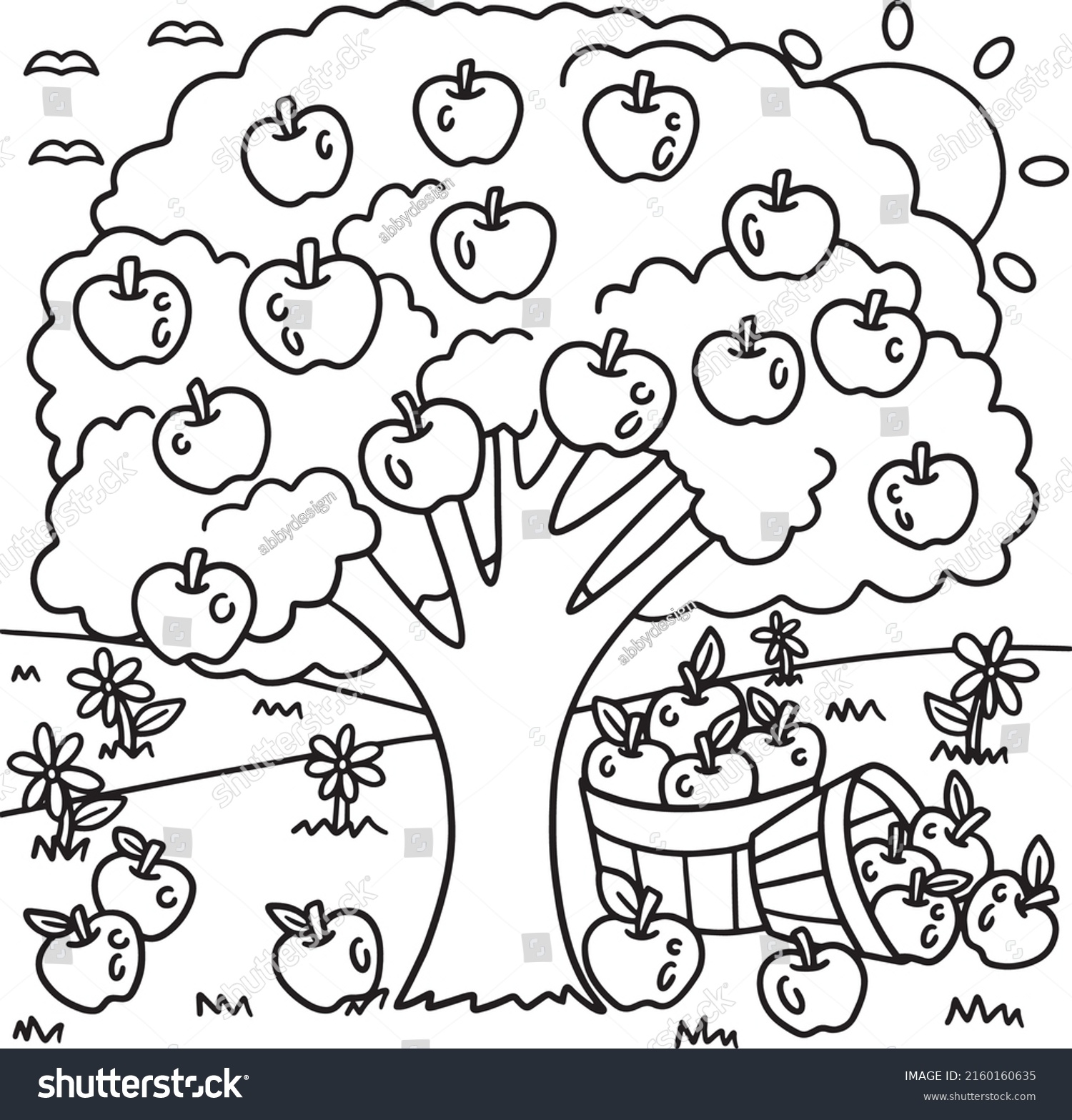 Apple Tree Coloring Page Kids Stock Vector Royalty Free 2160160635 Shutterstock