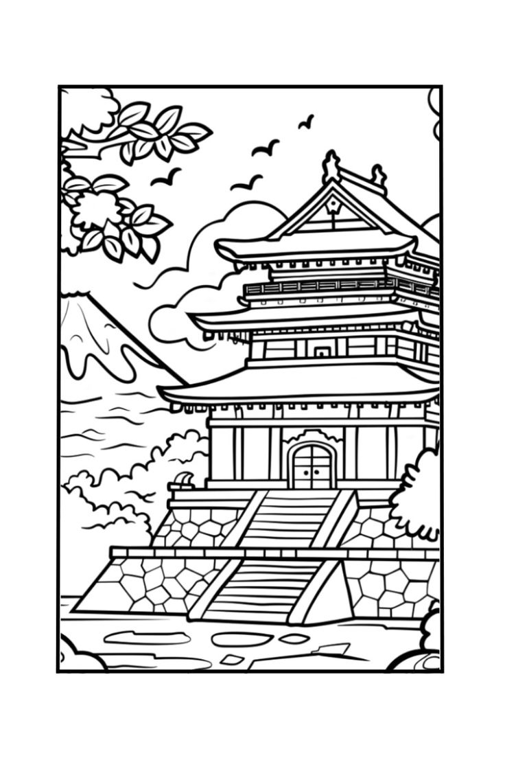 Asian Landscape Coloring Page Imagine You Are In An Asia While Coloring