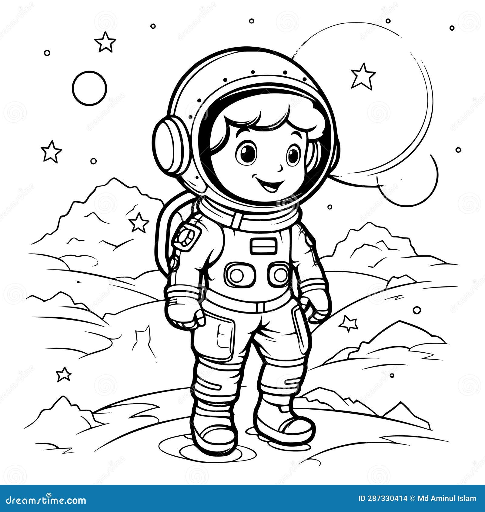 Astronaut Coloring Pages Drawing For Kids Stock Vector Illustration Of Preschool Drawing 287330414