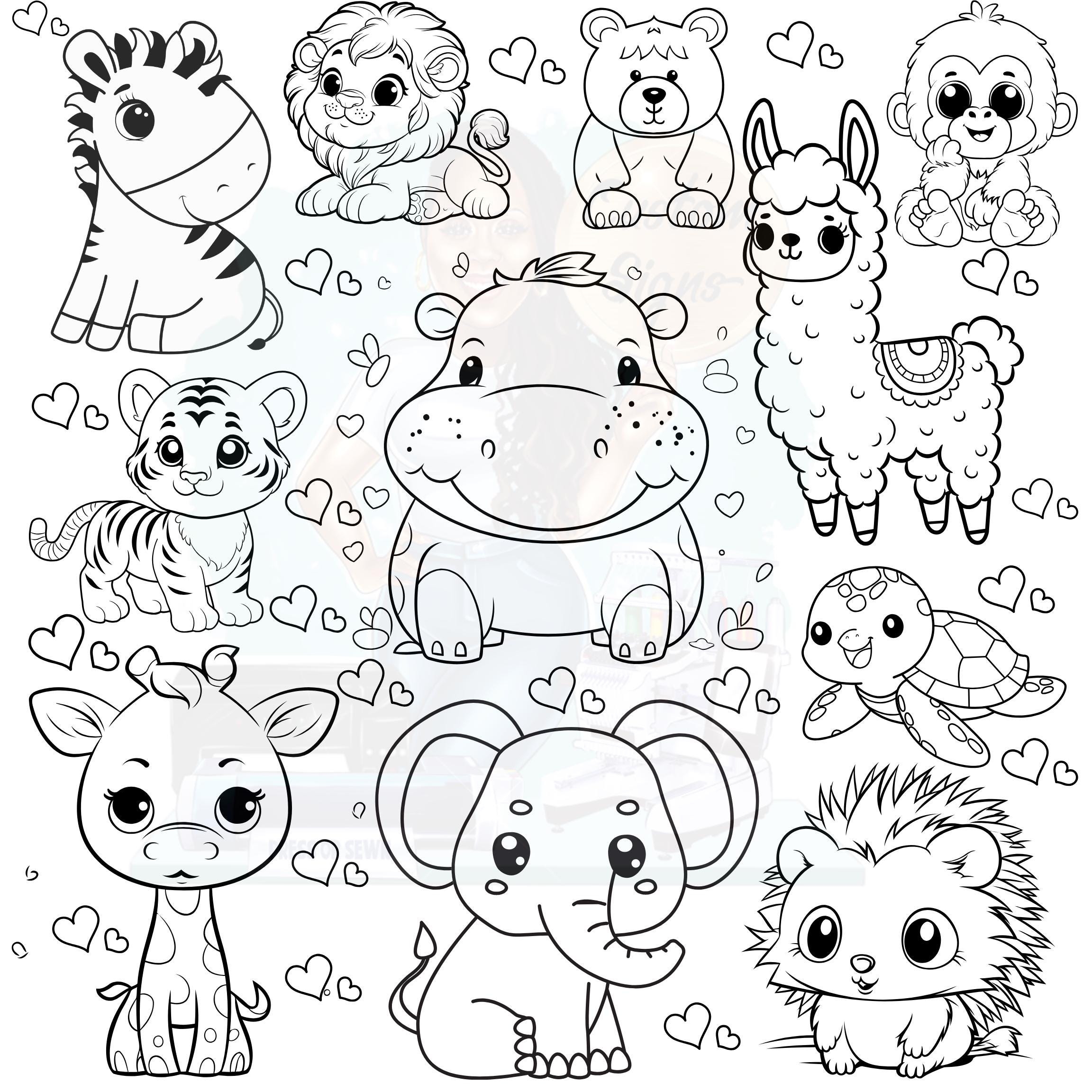Baby Animals Coloring Page Large 24x24 Printable Coloring Sheet For Adults And Kids Fun Birthday And Party themed Design Etsy