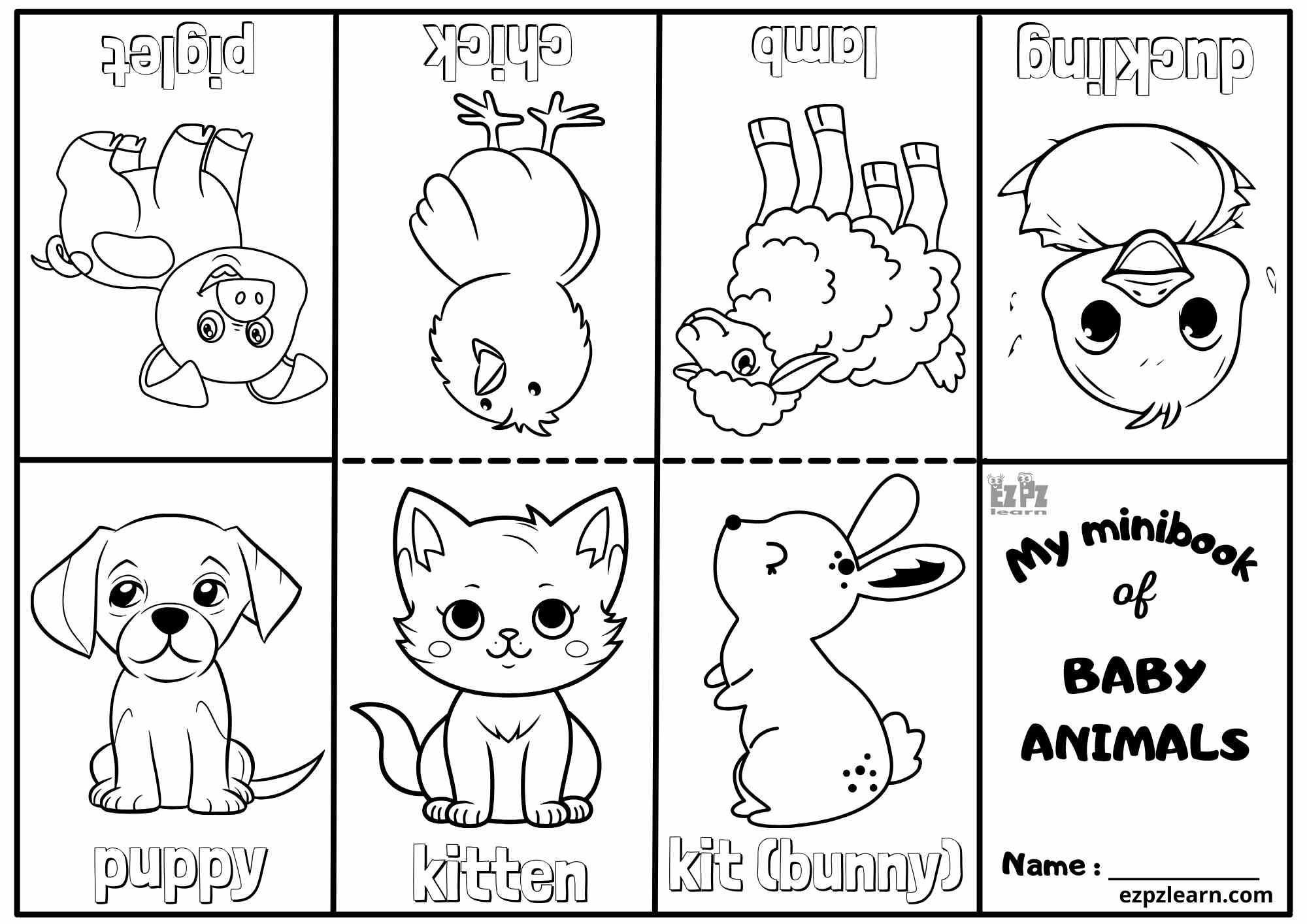 Baby Animals Vocabulary Mini Coloring Book For Kindergarten And English Language Learners Ezpzlearn