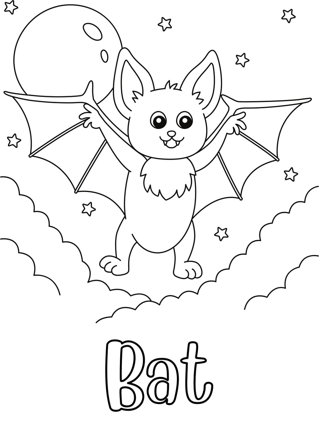 Bat Coloring Page DIGITAL DOWNLOAD Printable Coloring Page Etsy