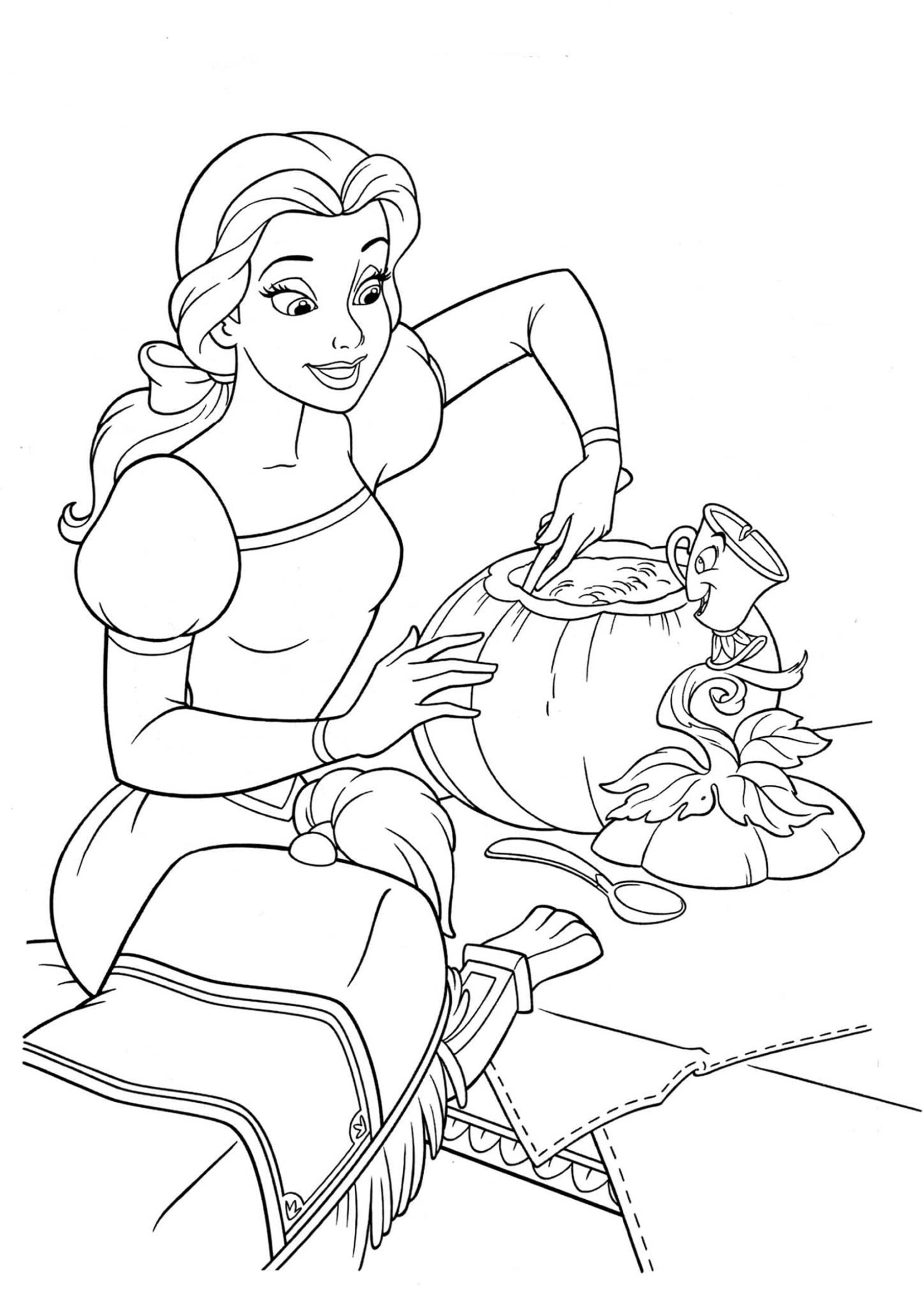 Belle Cooks A Pumpkin For Halloween The Beauty And The Beast Coloring Pages