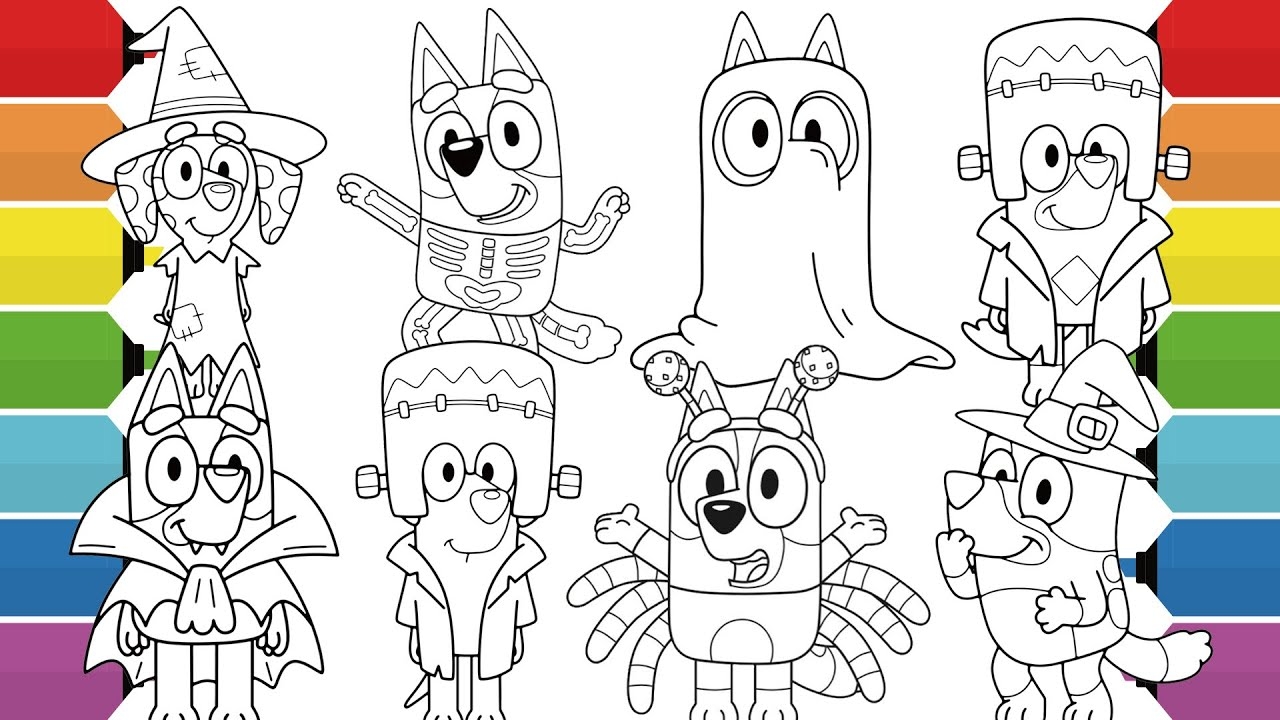 Bluey Halloween Coloring Pages Bluey Bingo Rusty Chloe Lucky YouTube