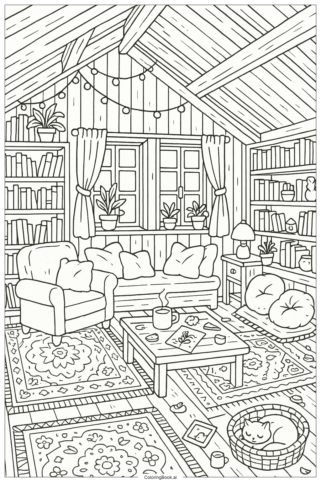 Bobbie Goods A Detailed Attic Hideaway Scene Coloring Page Free PDF PNG Printable 