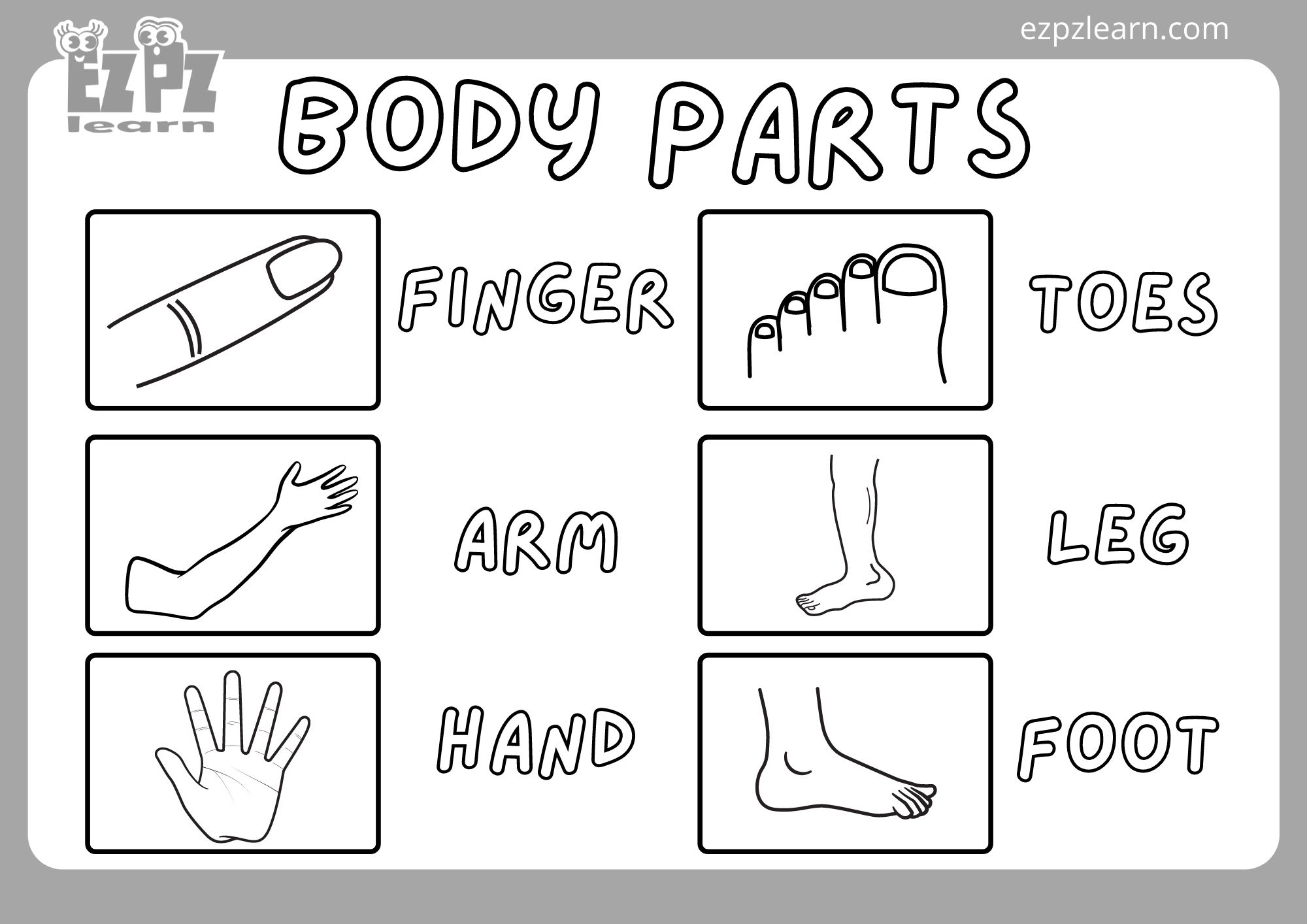 Body Parts Coloring Page2 Ezpzlearn