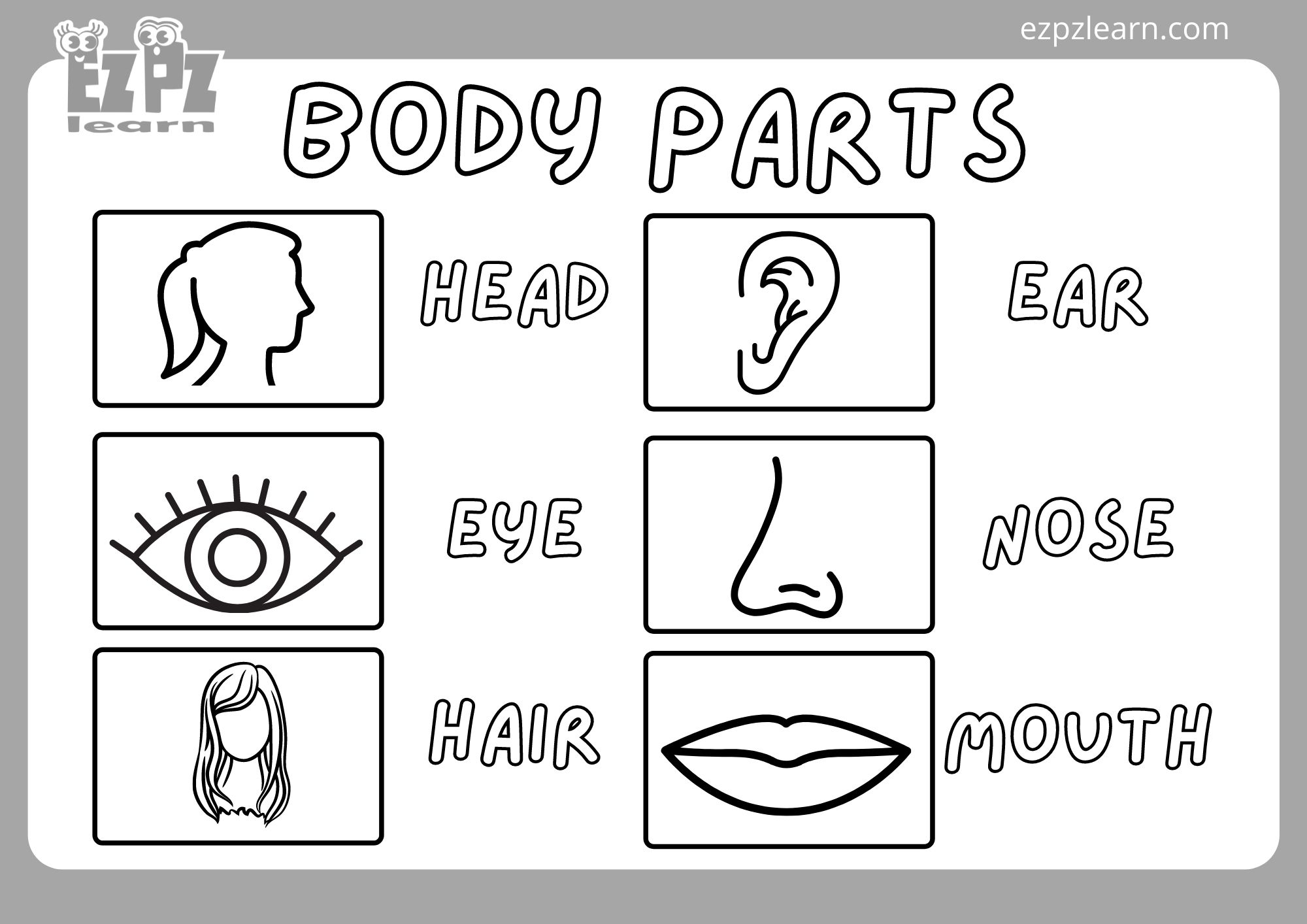 Body Parts Coloring Page3 Ezpzlearn
